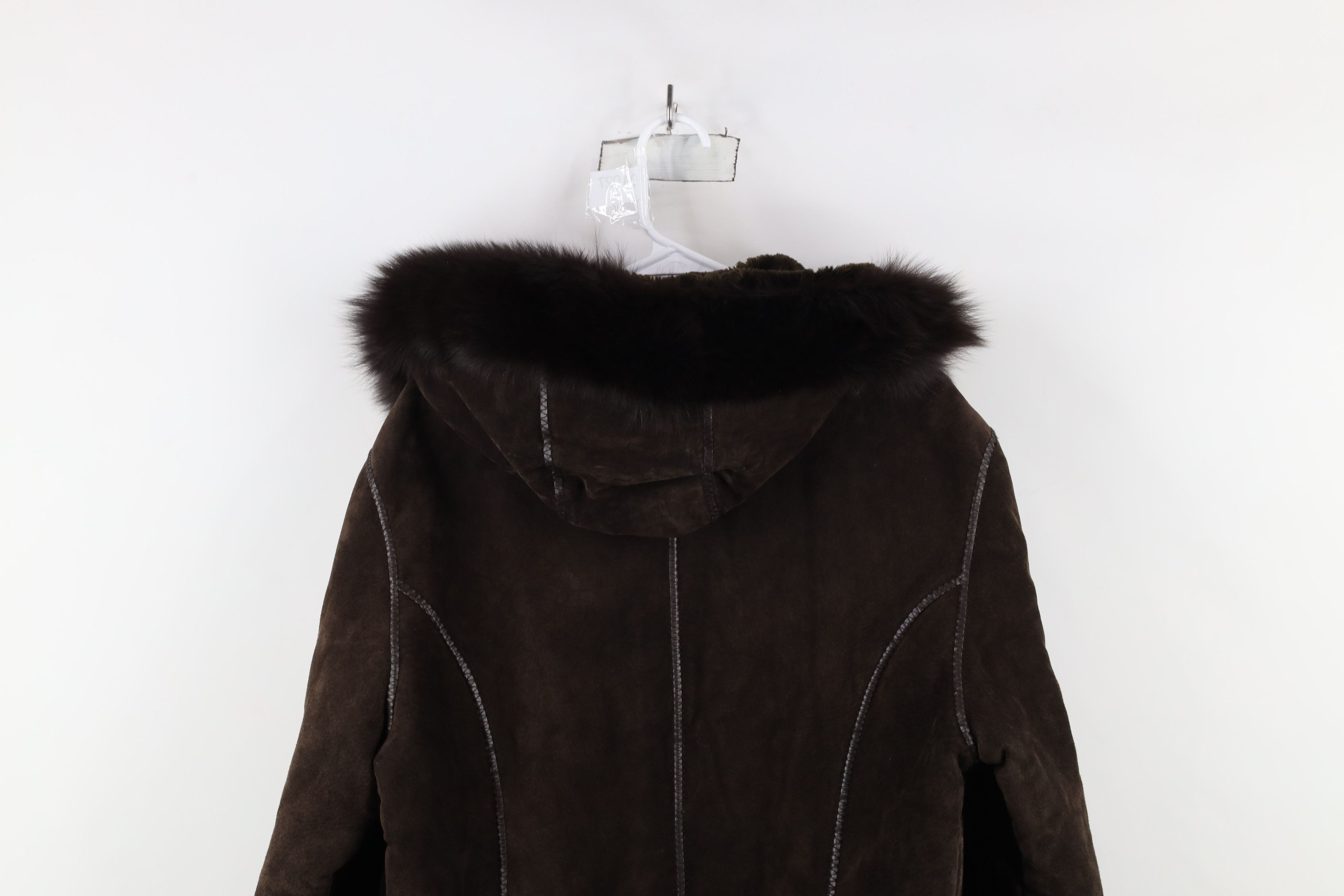 Vintage Vintage 90s Fox Trim Suede Leather Hooded Penny Lane Jacket Size XL / US 12-14 / IT 48-50 - 13 Thumbnail