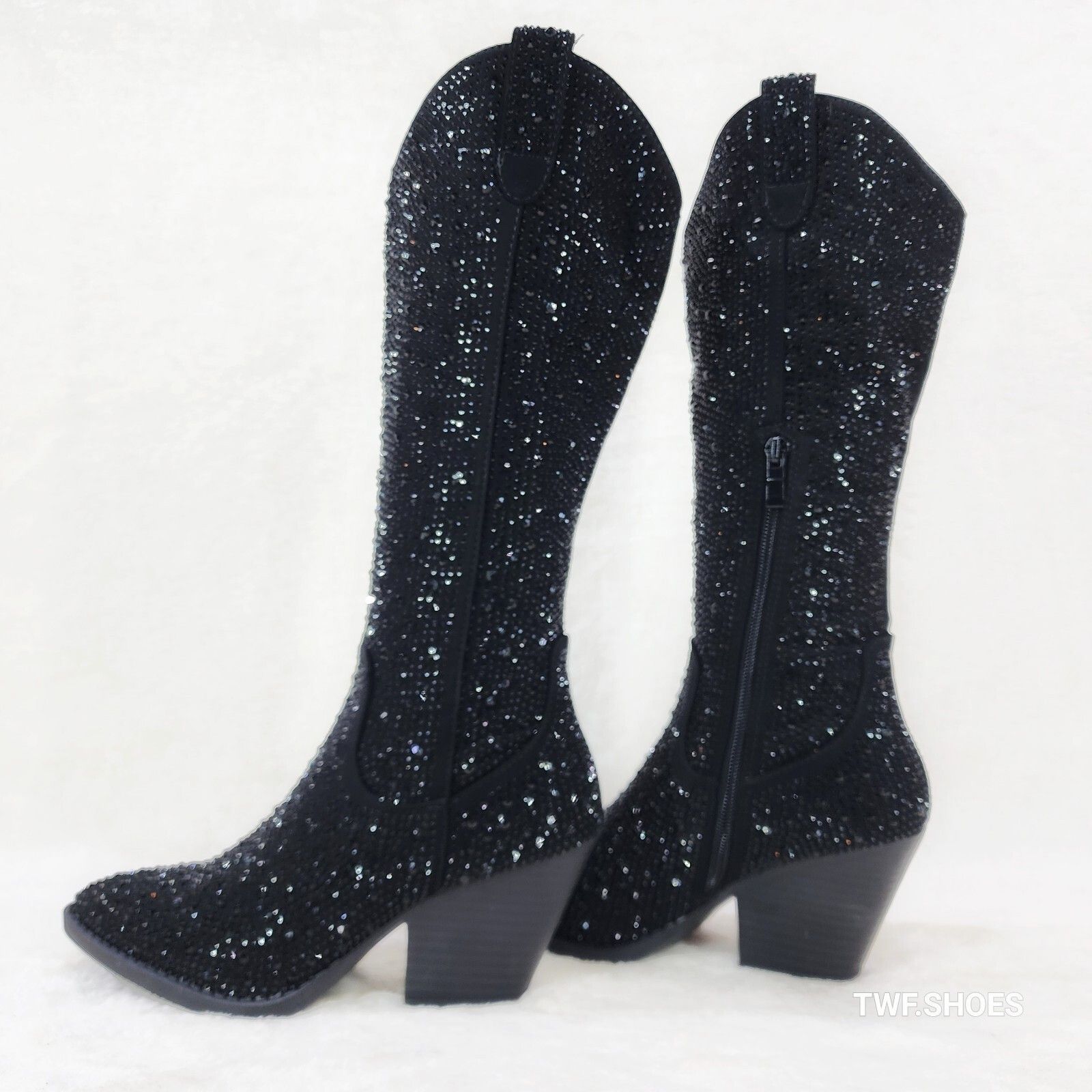 Other Wild One Glamour Black Rhinestone Glam Glitter Country Weste Size US 7.5 / IT 37.5 - 4 Thumbnail