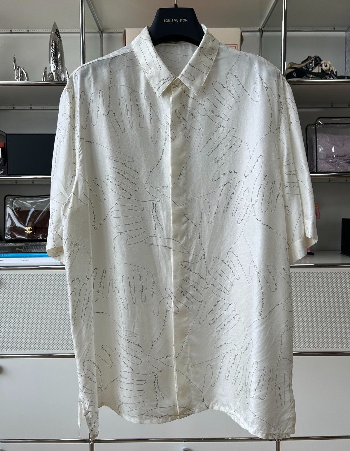 image of Dior 22 Artistic Temperament Palm Line Printed Mulberry S in White, Men's (Size 2XS)
