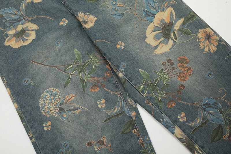 Japanese Brand American retro print distressed loose straight jeans for men Size US 32 / EU 48 - 4 Thumbnail