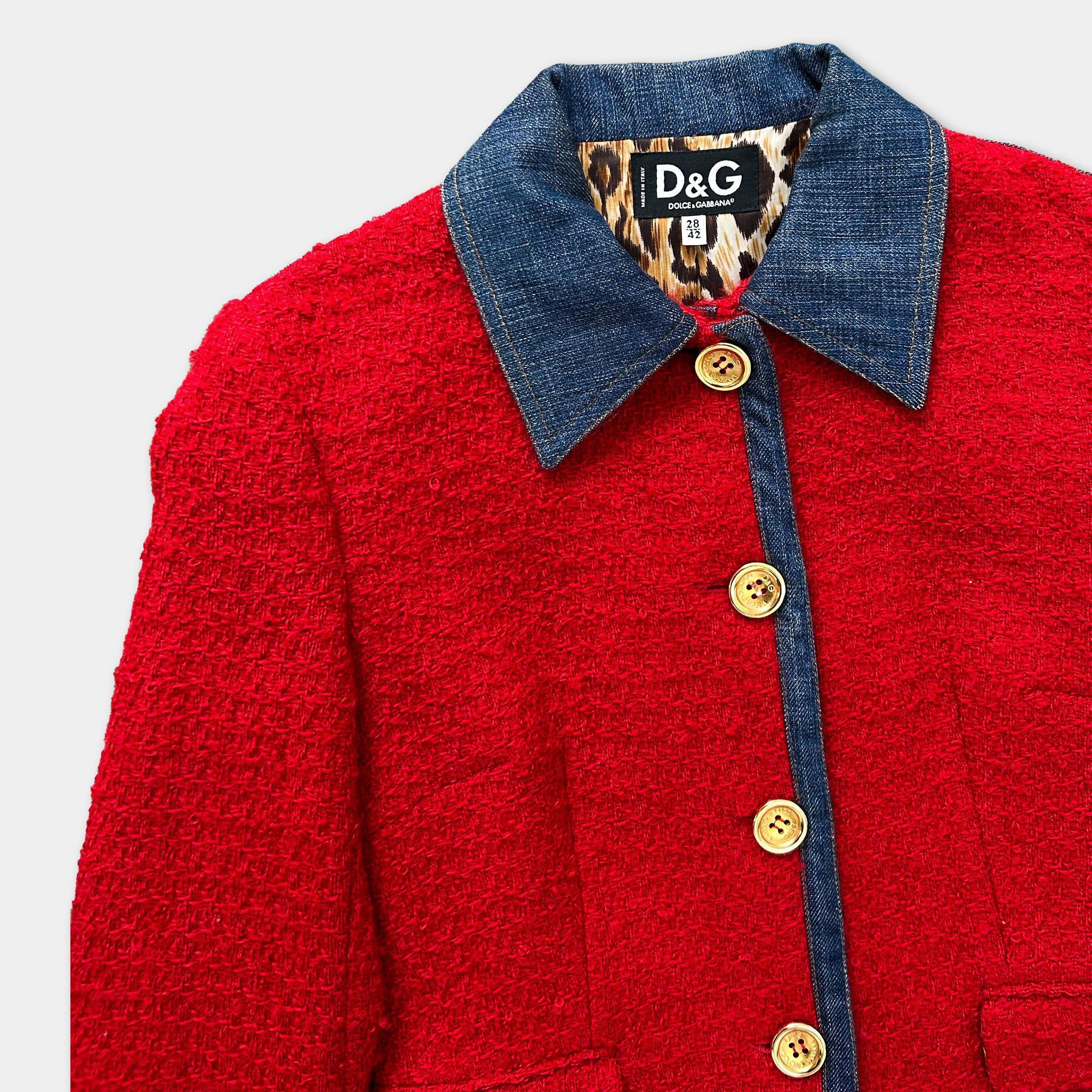 Dolce & Gabbana Dolce & Gabbana Red Tweed Denim Jacket Size S / US 4 / IT 40 - 2 Thumbnail