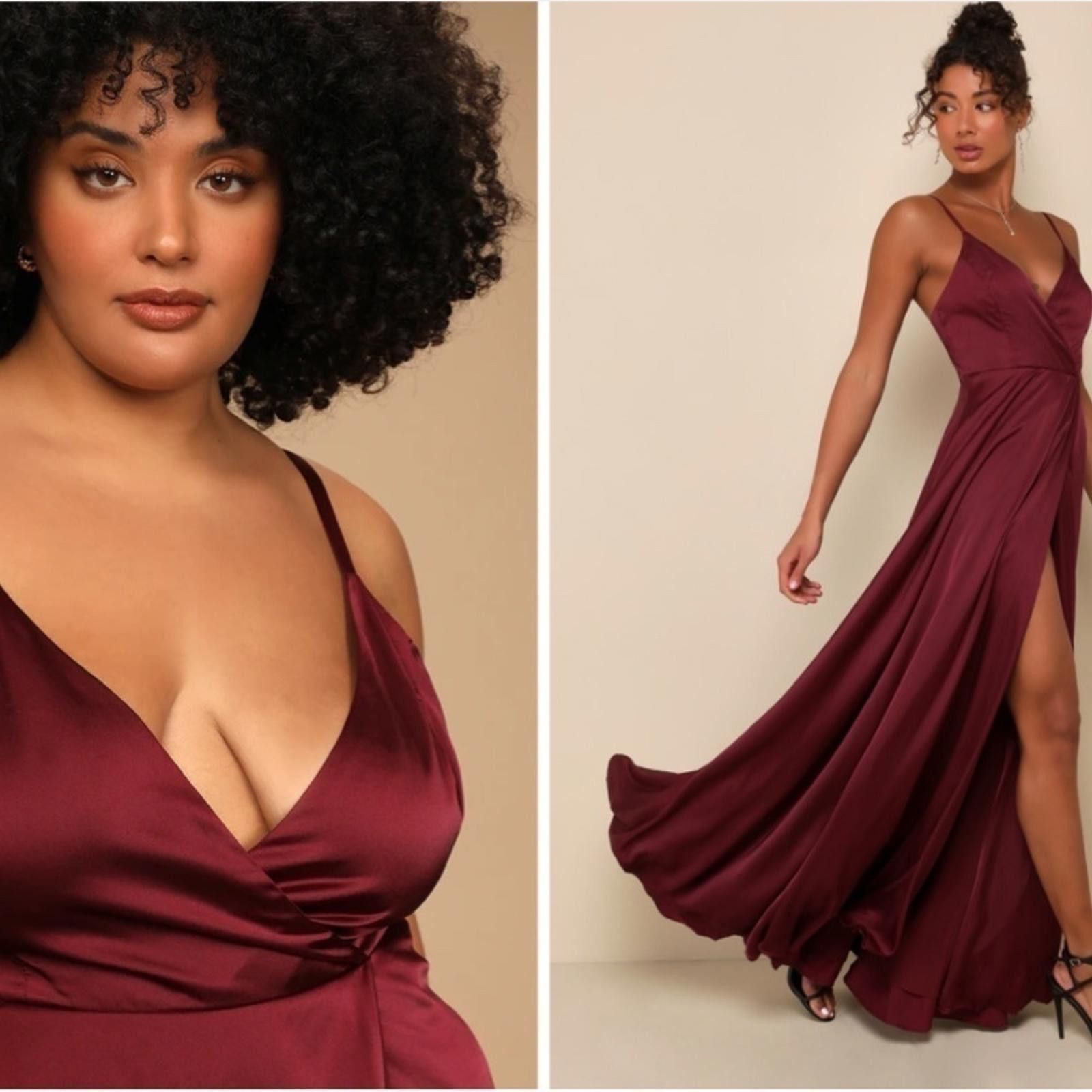 Lulus LULU's Prom Wedding Bridesmaid Burgundy Satin Sexy Gown Size S / US 4 / IT 40 - 1 Thumbnail