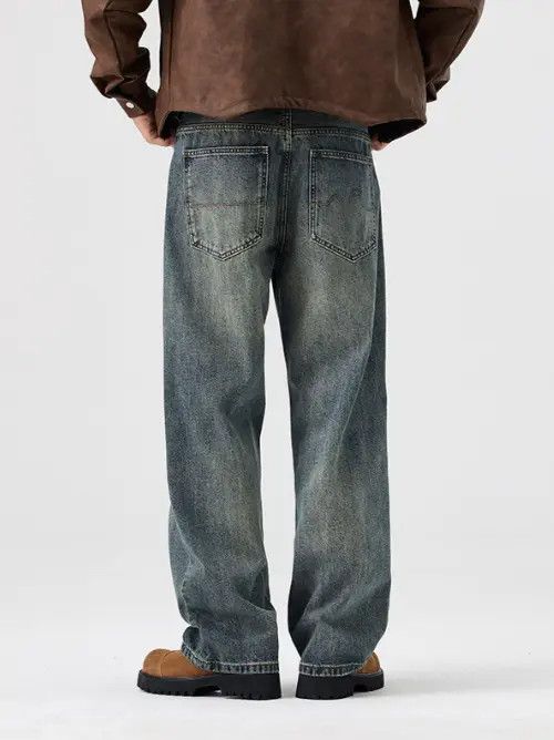 VIBE Washed distressed men's vintage loose straight jeans Size US 32 / EU 48 - 8 Thumbnail