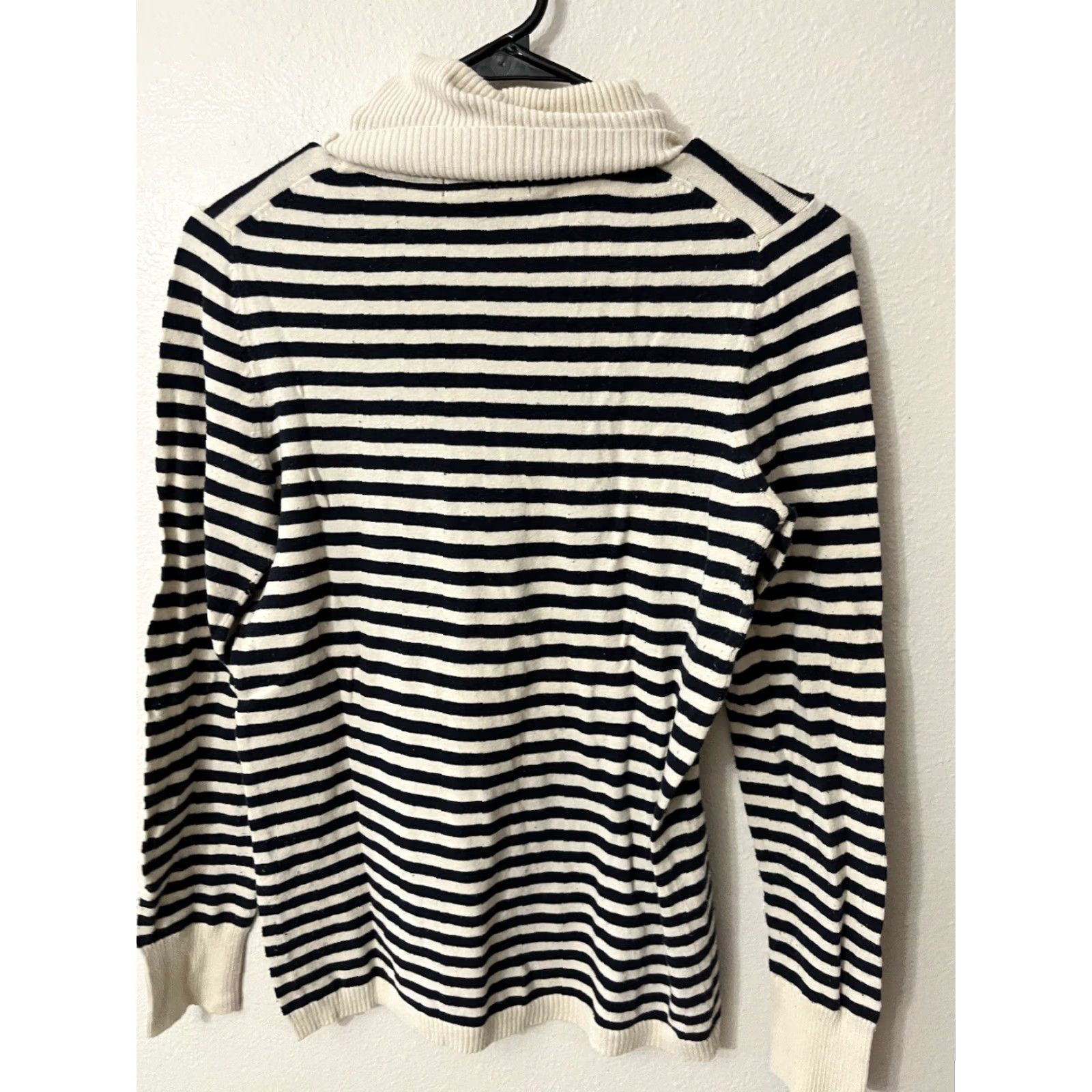 Gap GAP Women's Pullover Solid Turtleneck Sweater Medium Cotton White Navy Striped Size M / US 6-8 / IT 42-44 - 2 Thumbnail