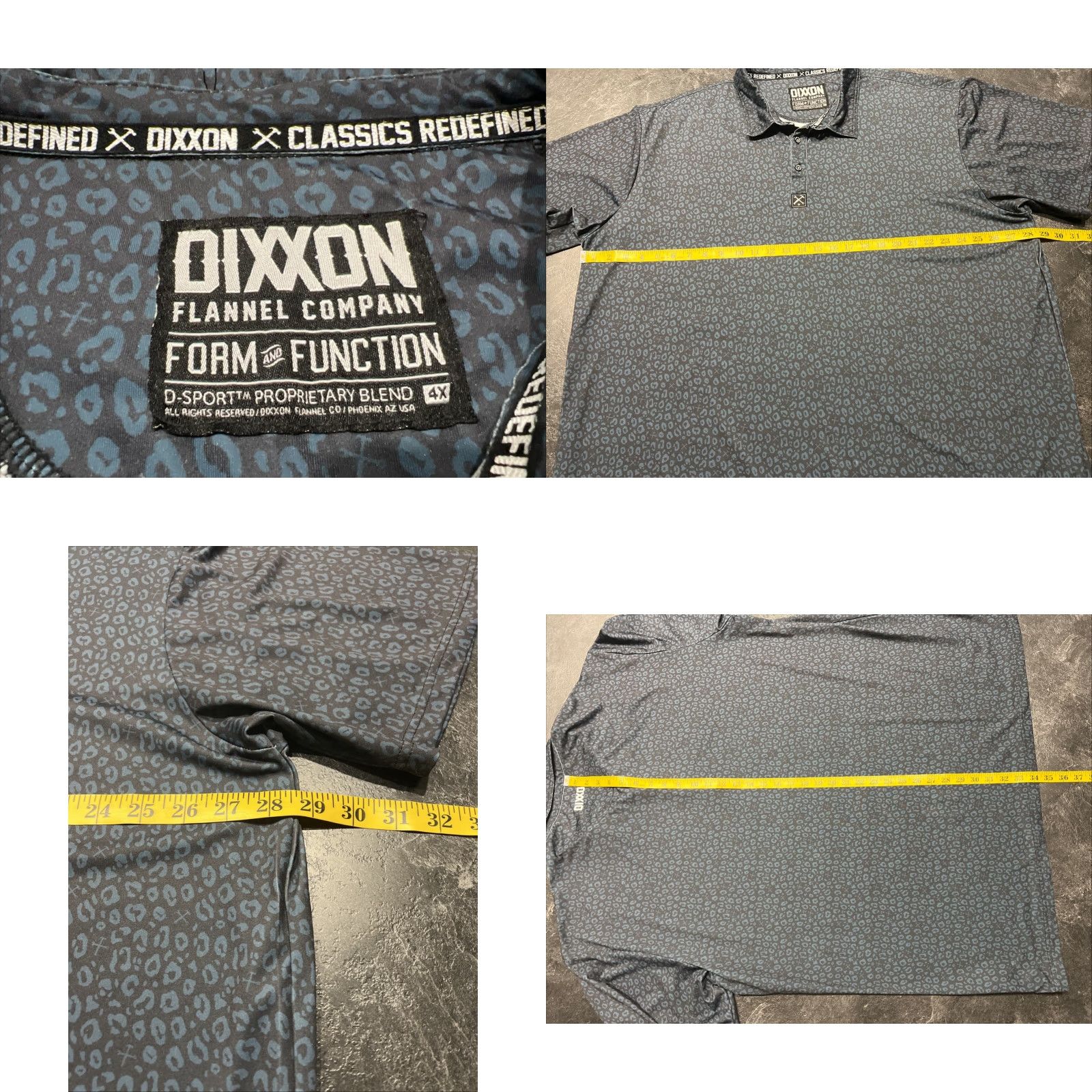 Vintage Dixxon Polo Shirt Mens Big 4X Blue Black Animal Print Short Sleeve Button Collar Performance Stretch Golf Casual Mens Size US XXL / EU 58 / 5 - 8 Thumbnail