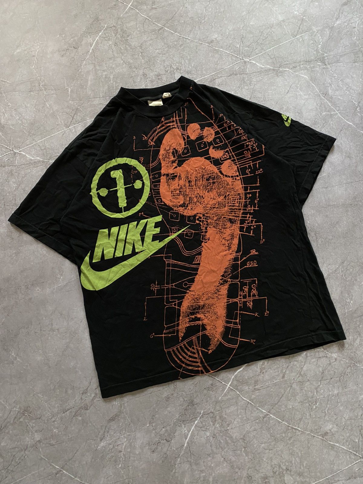 Nike × Vintage Vintage 90s Nike Big Foot Logo Oversized Rap Y2K T Shirt Size US XL / EU 56 / 4 - 1 Thumbnail