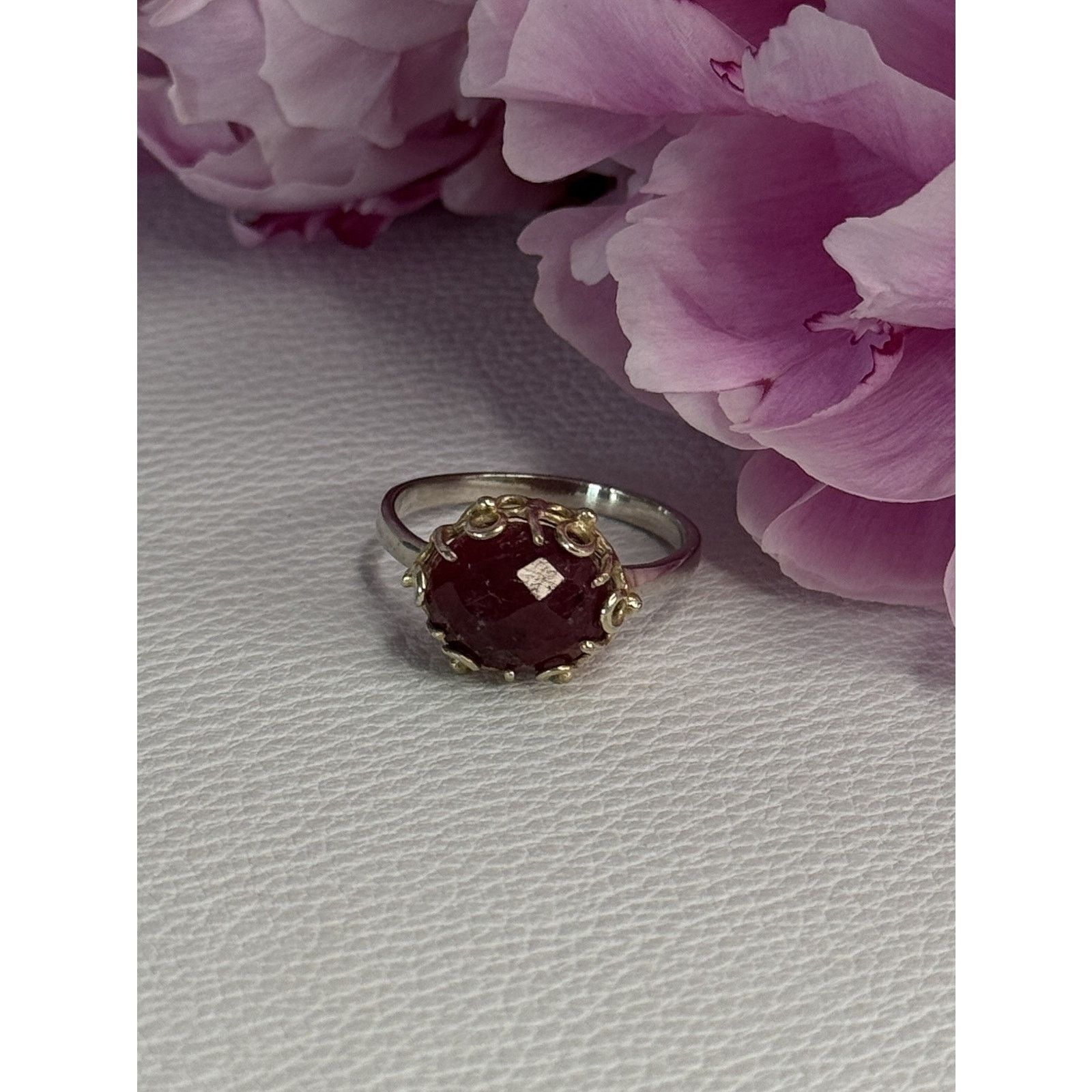 Jewelry 925 Sterling Silver Gold Plated Part Ruby Ring Size 8, Women's