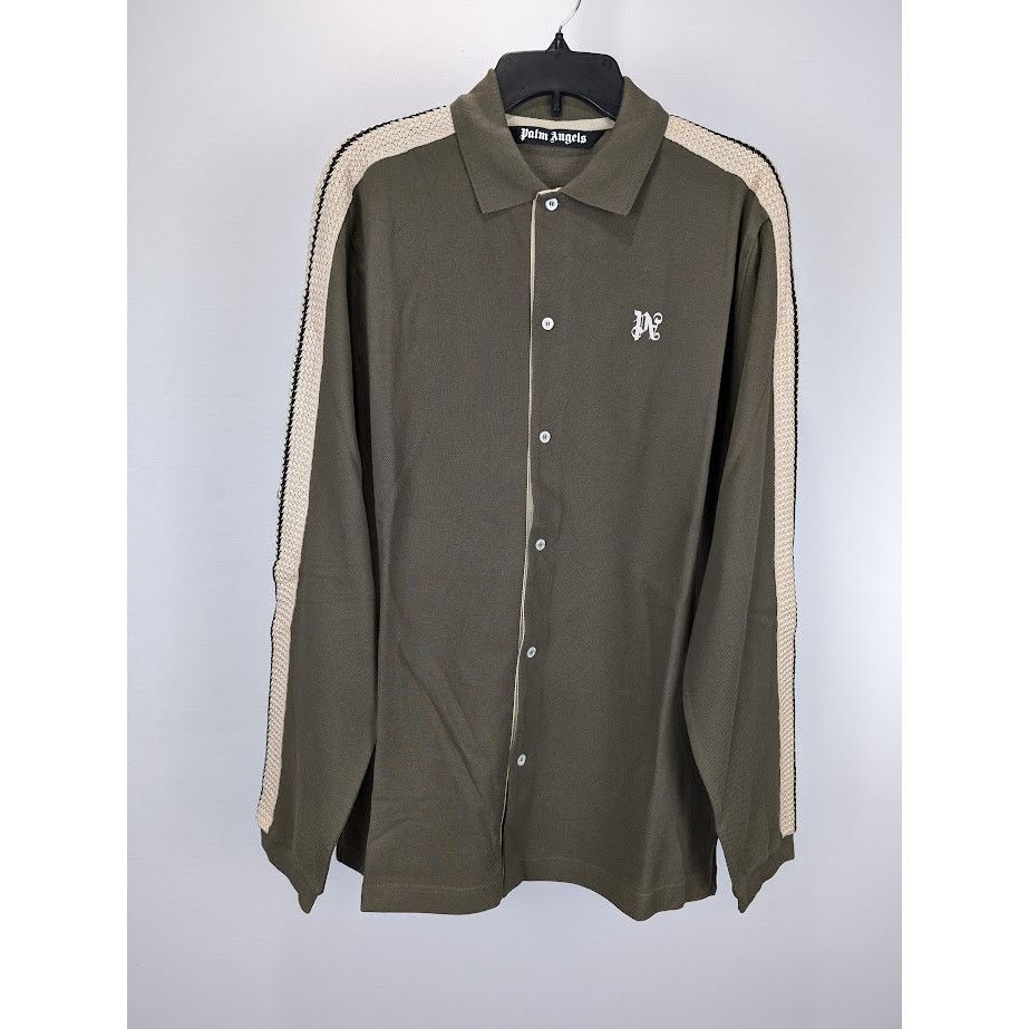 Palm Angels o1rshd1 Q:2 / PA Monogram Piquet Track Shirt in Brown Size US L / EU 52-54 / 3 - 3 Thumbnail