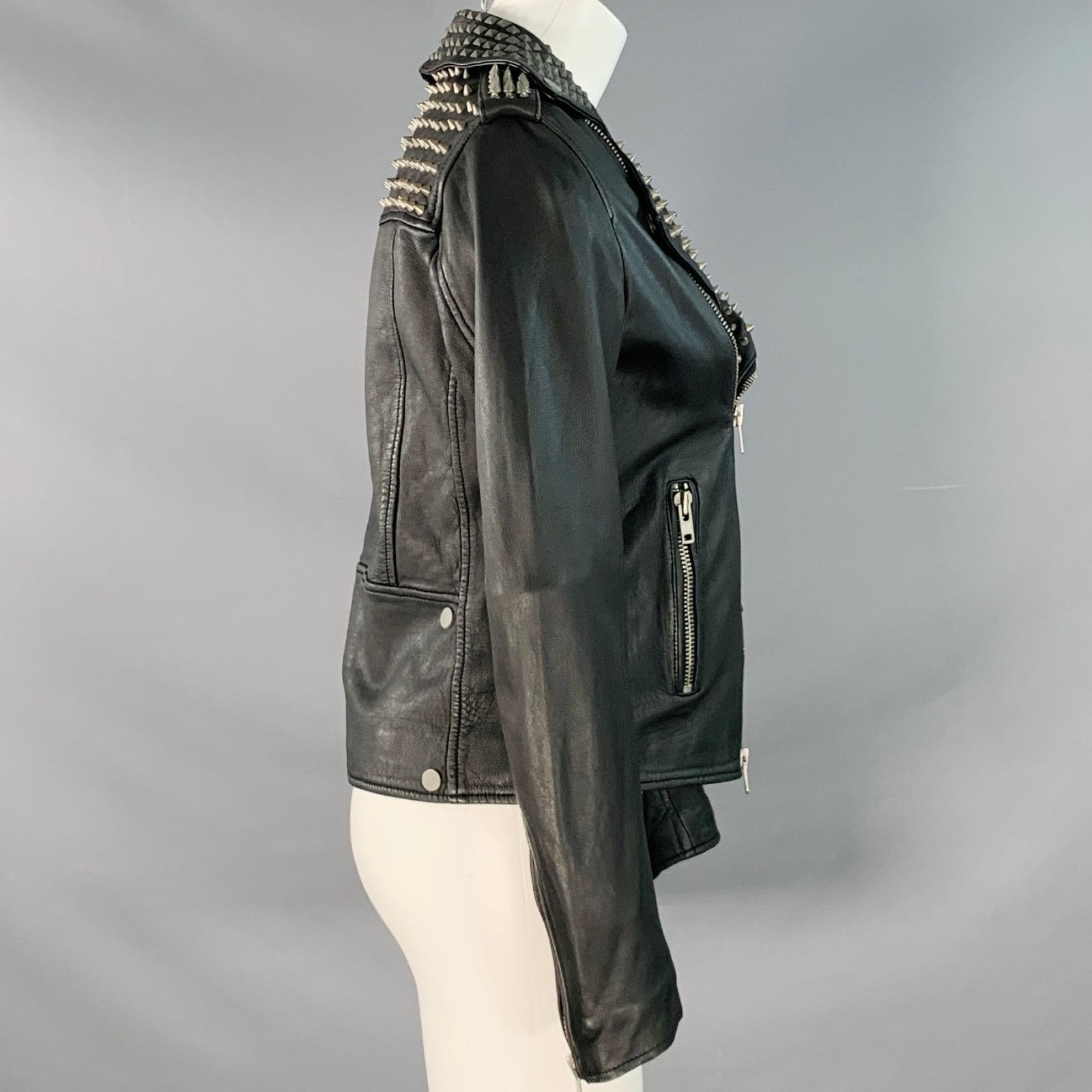 Muubaa MUUBAA Size 6 Black Studded Lambskin Leather Biker Jacket Size M / US 6-8 / IT 42-44 - 3 Thumbnail