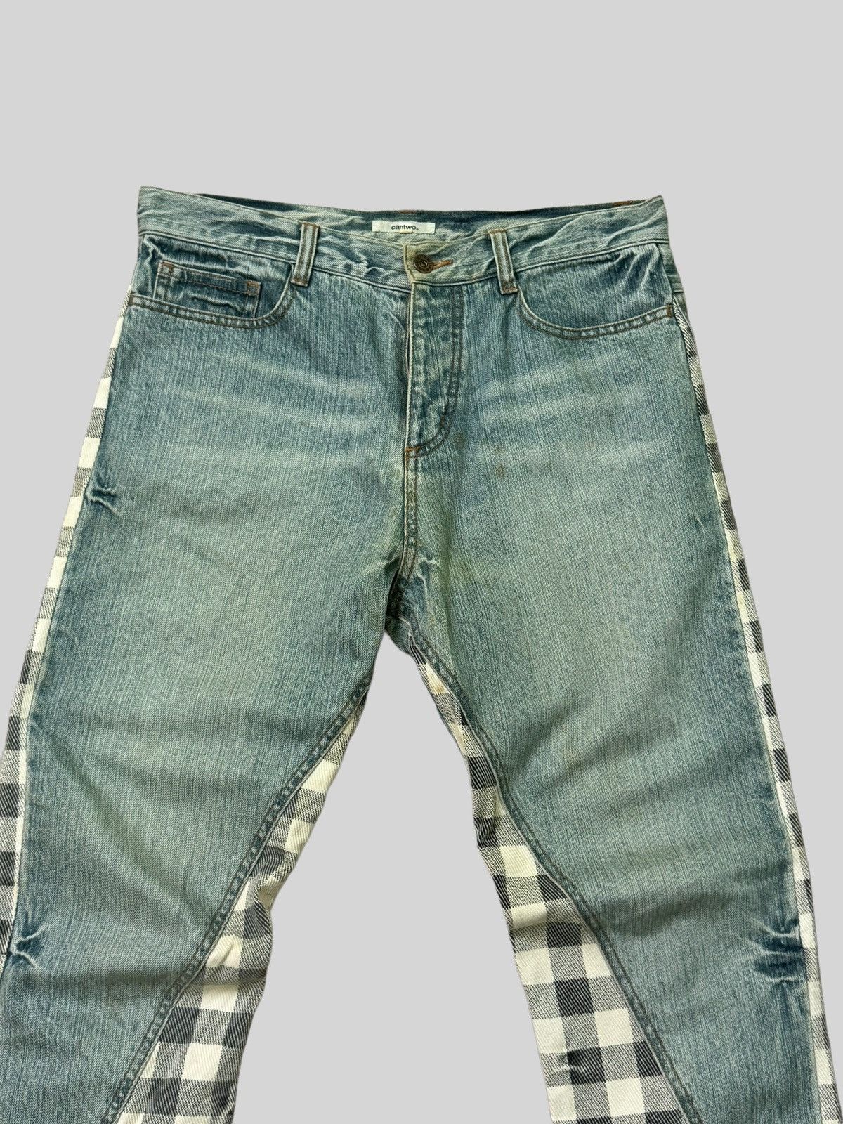 Japanese Brand VINTAGE CANTWO RECONSTRUCTED PLAIDS DENIM JEANS Size US 31 - 3 Thumbnail