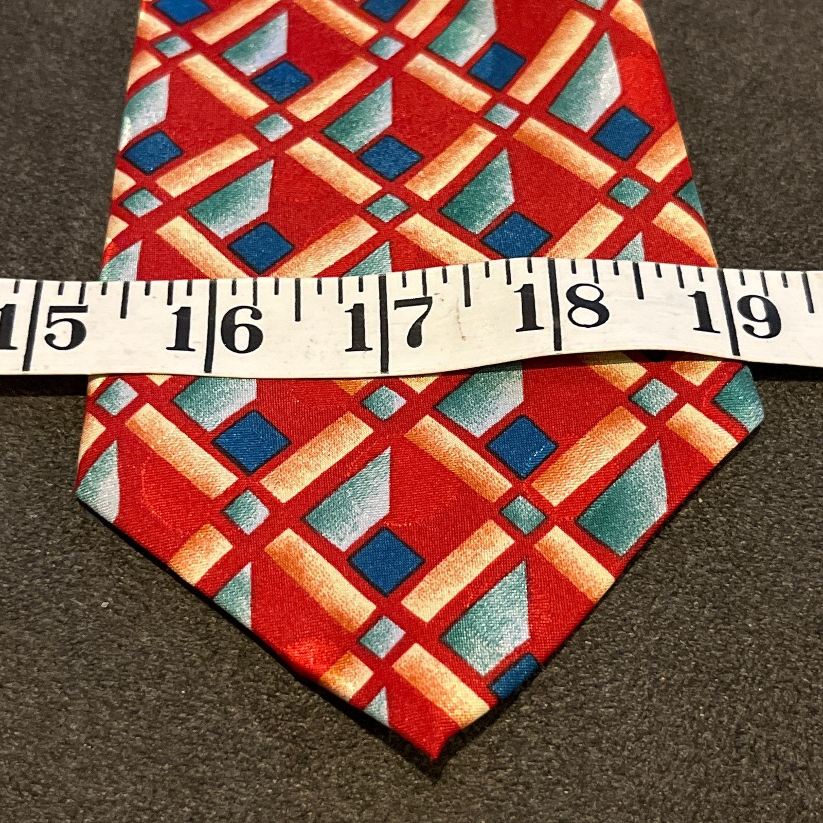 Vintage Francois Silk Hand Made Red and blue geometric vintage tie Size ONE SIZE - 8 Thumbnail