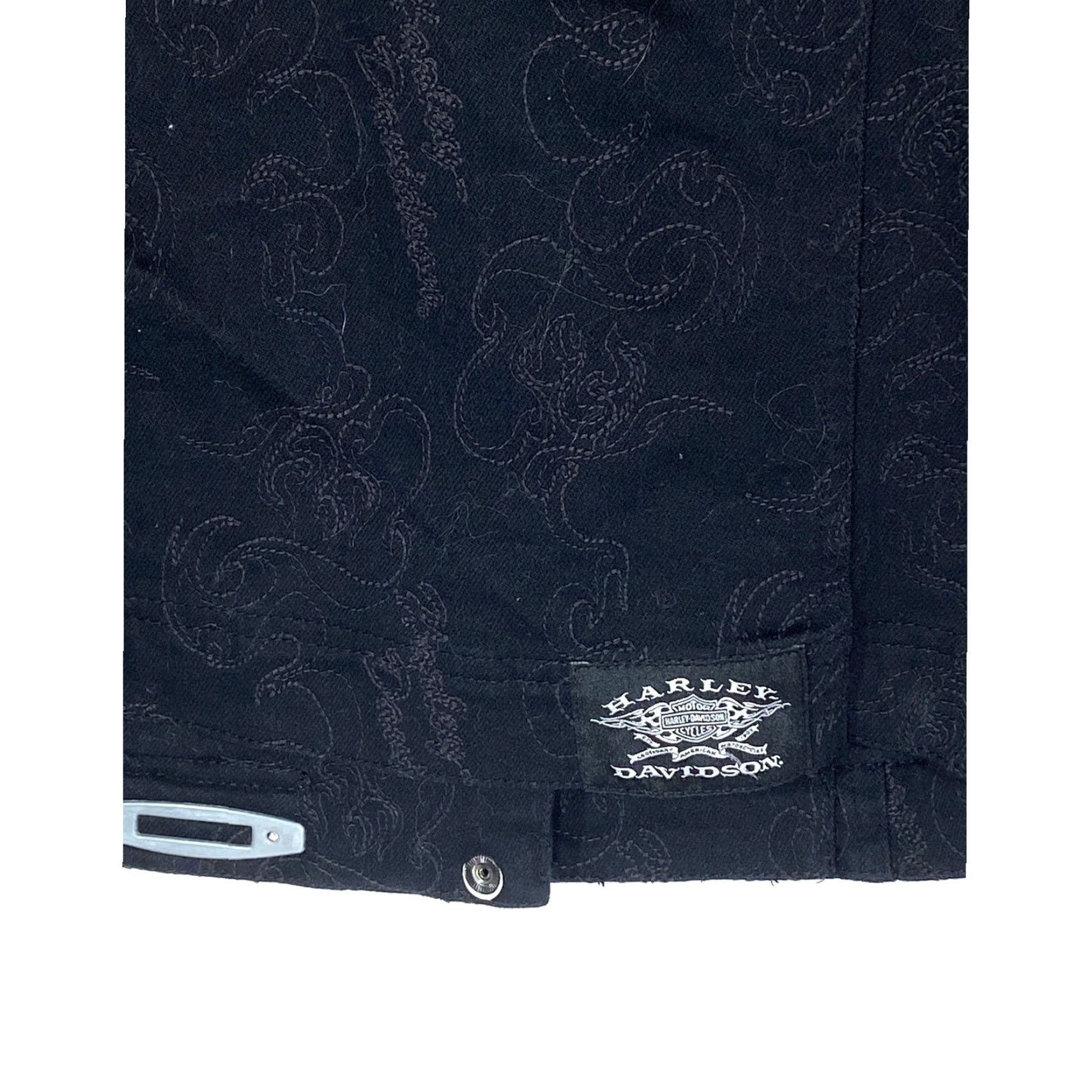 Harley Davidson VINTAGE Harley Davidson Jacket Women XS Black Denim Biker Grunge Embroidered Zipper Slip-On Short Sleeve? Size XS / US 0-2 / IT 36-38 - 6 Thumbnail