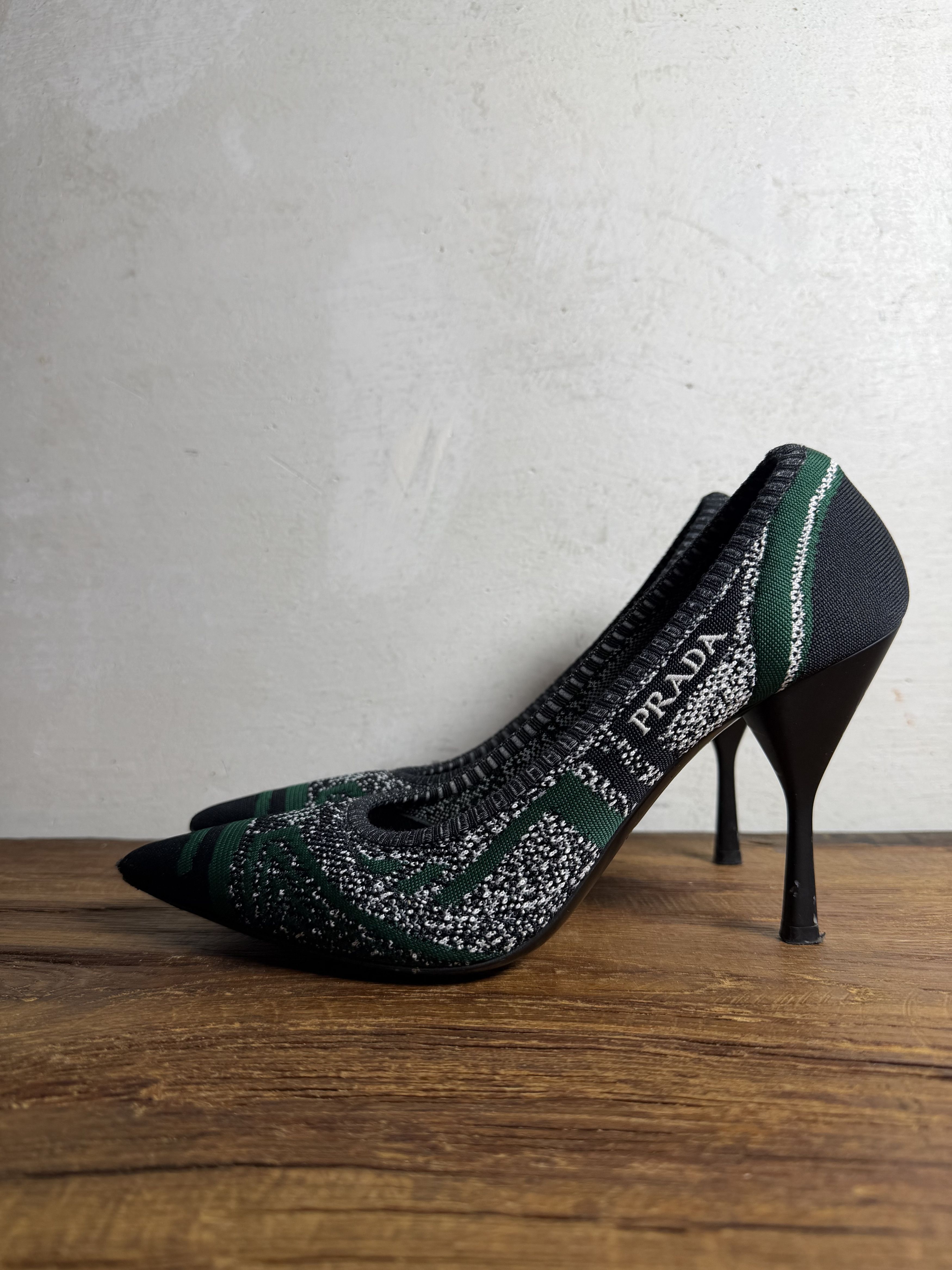 Prada Prada Green/Black Printed Knit Fabric Pointed Toe Pumps Size US 10 / IT 40 - 1 Thumbnail