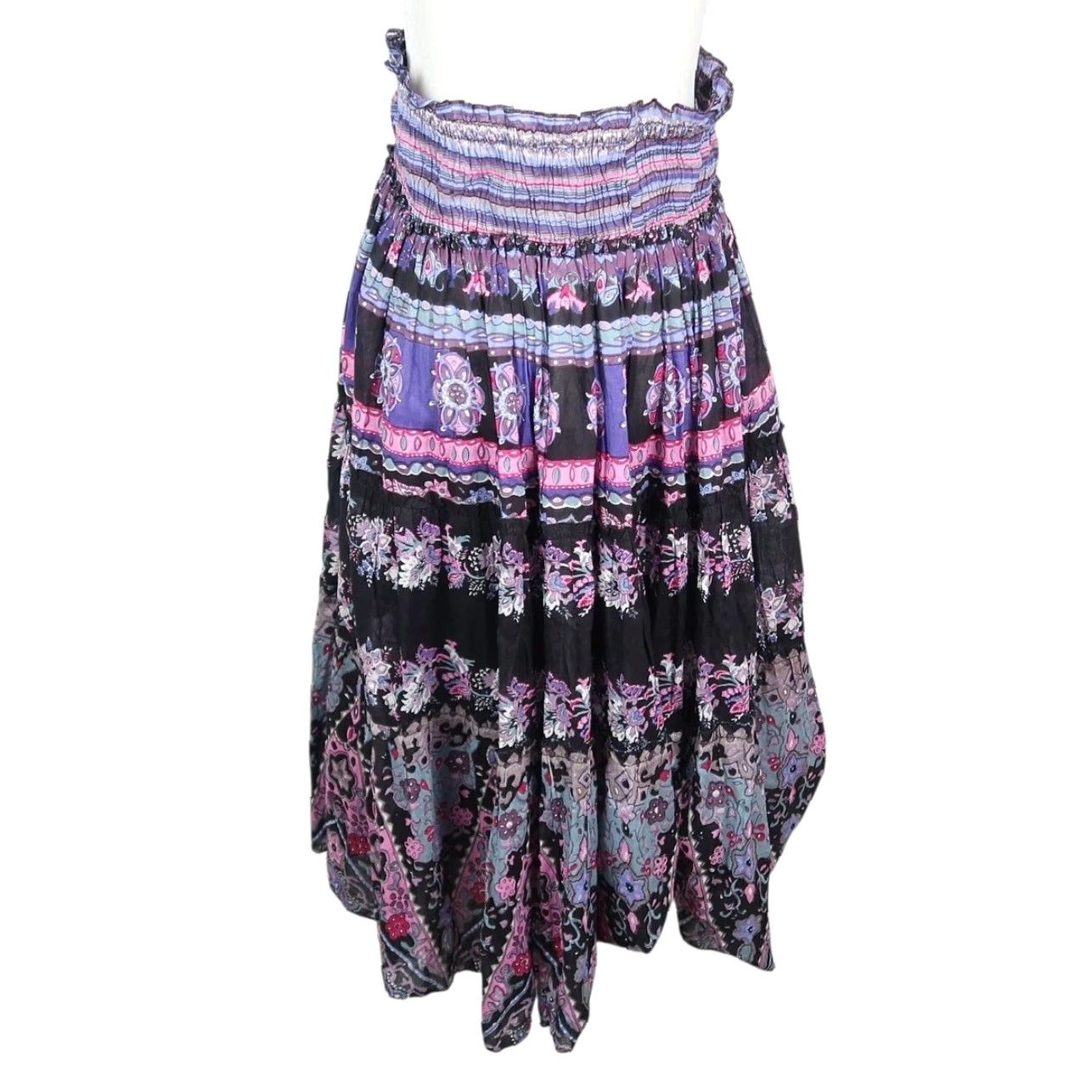 Vintage Chaudry KC Purple and Black Floral Cotton Midi Peasant Skirt S Size 28" / US 6 / IT 42 - 4 Thumbnail