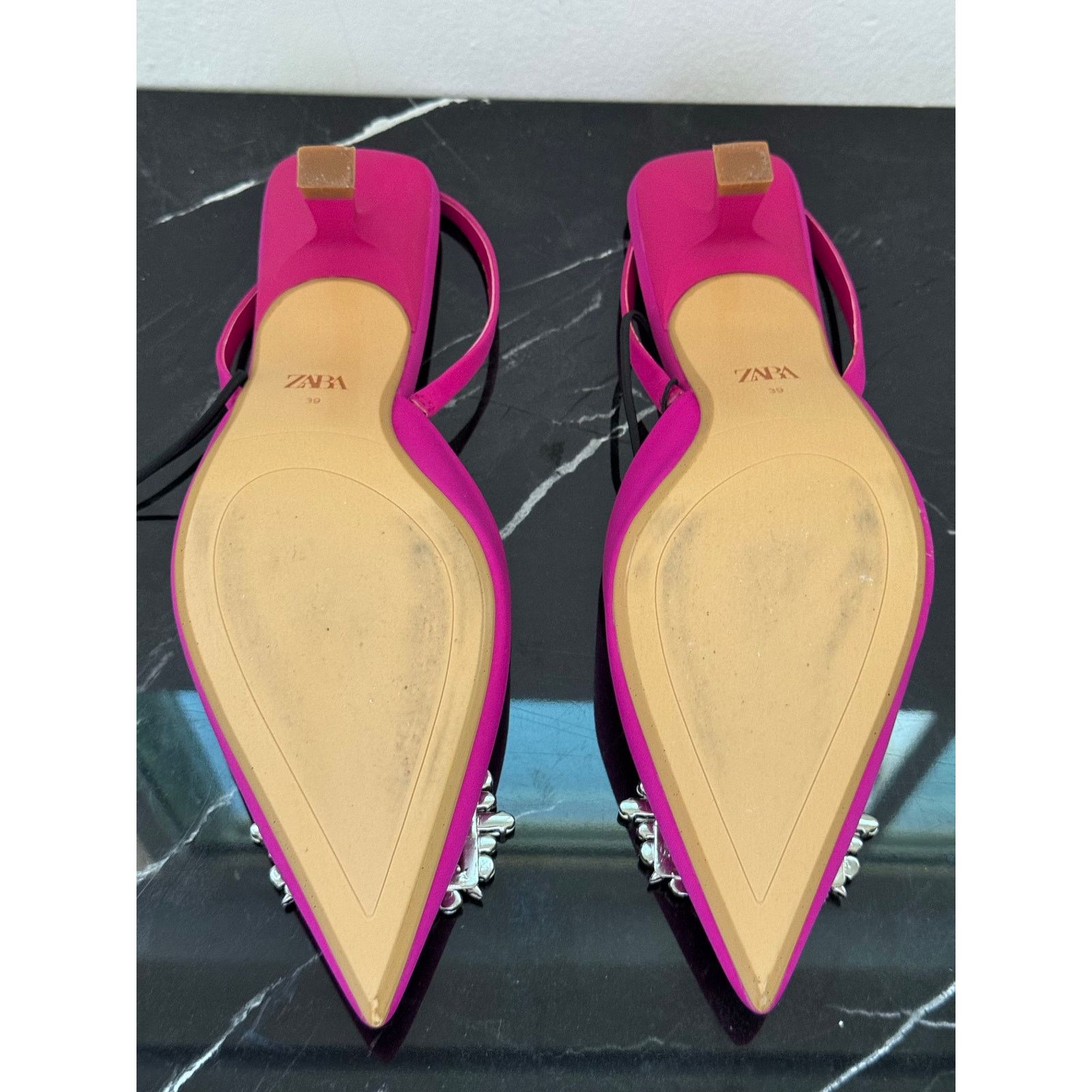 Zara Zara Hot Pink Rhinestone Pointed Toe Slingback Kitten Heel Size US 9 / IT 39 - 14 Thumbnail