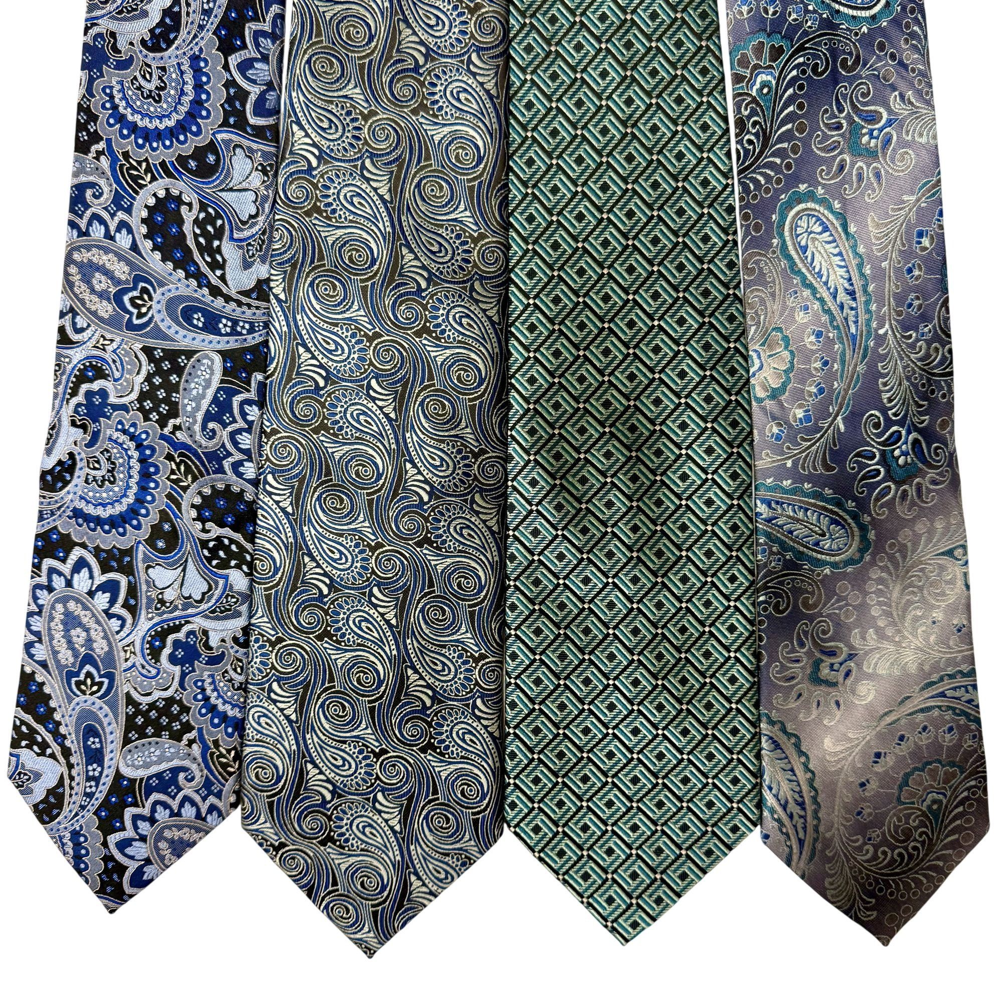 Stafford 4 pc Designer Woven Silk Blue GEOMETRIC Paisley Necktie Lot Size ONE SIZE - 1 Thumbnail