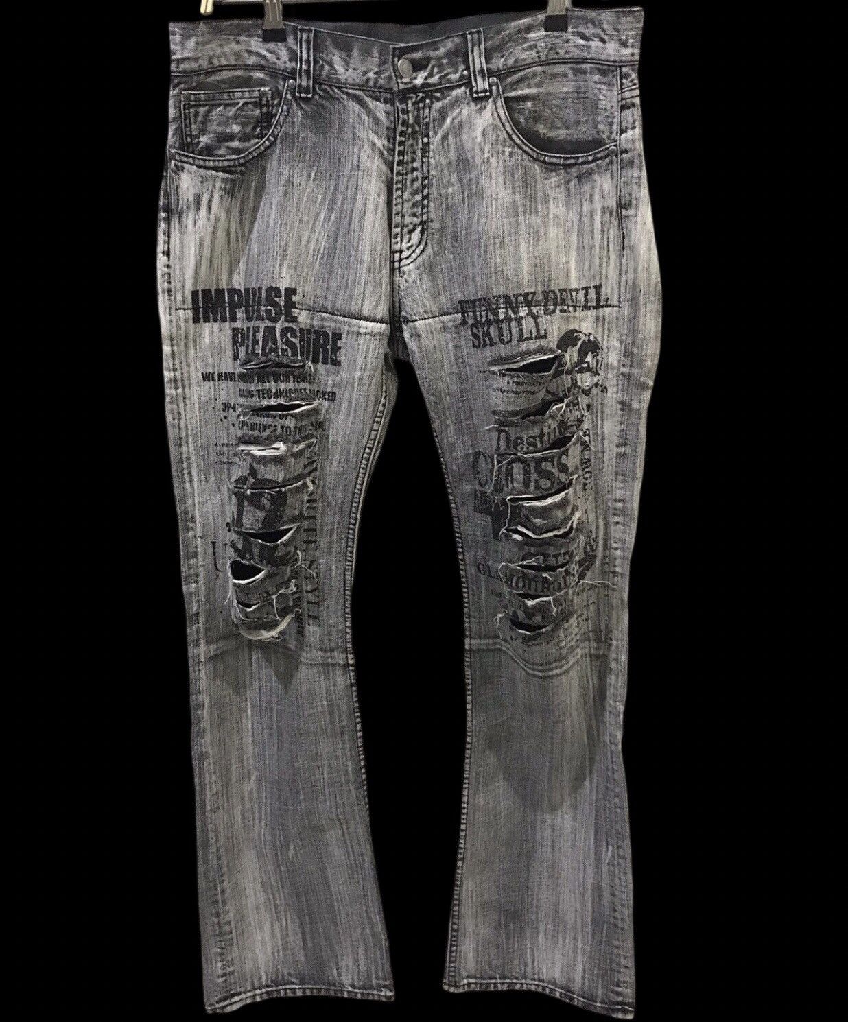 Japanese Brand × Seditionaries 💥FLARE💥Japan Punk Seditionarie Distressed Skull Poem Denim Size US 35 - 1 Thumbnail