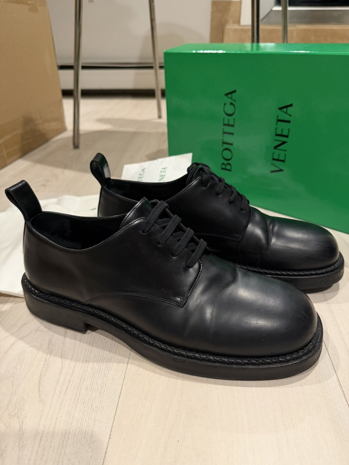 Bottega Veneta Black Leather Derby Lace Up Casual Shoes Size US 12 / EU 45 - 6 Thumbnail