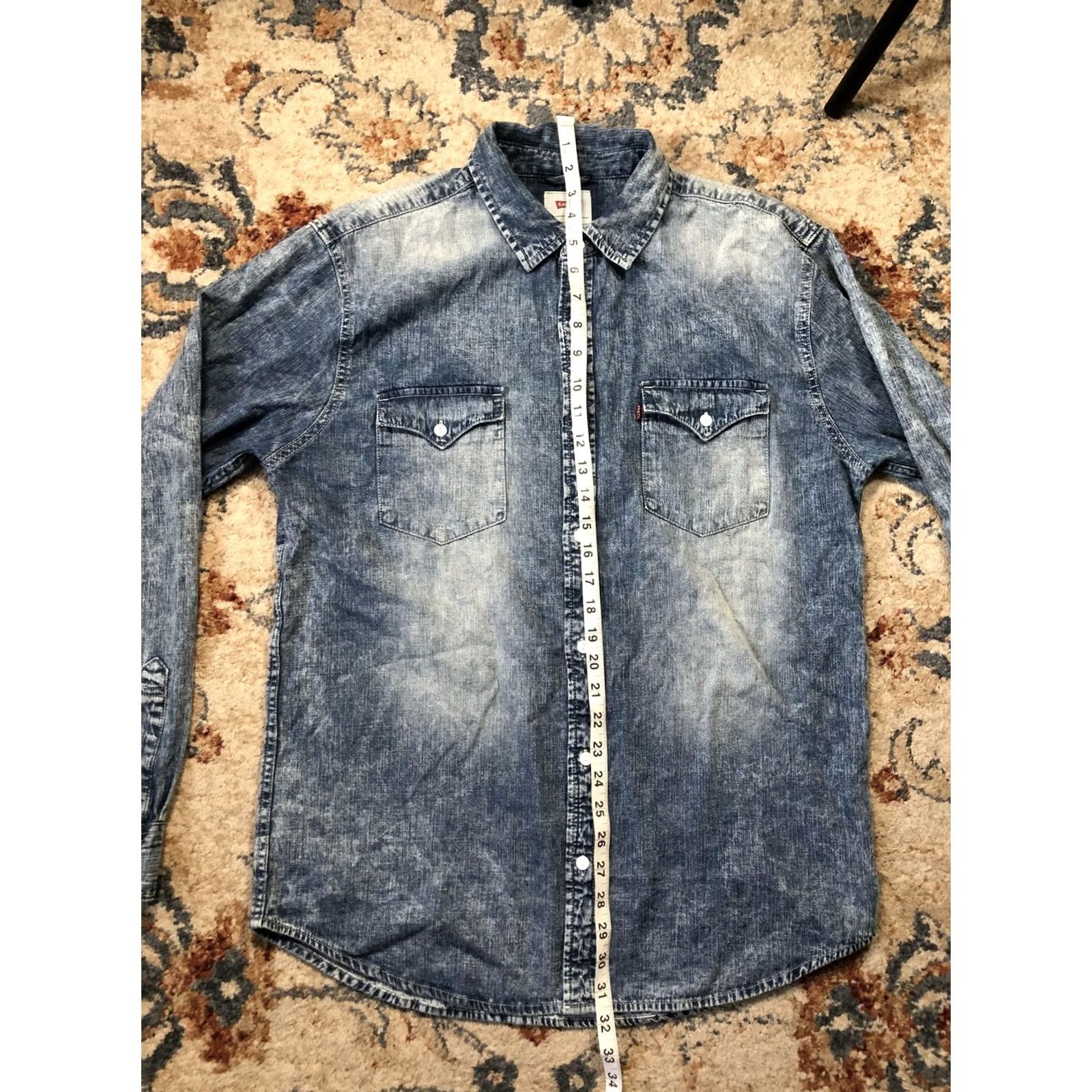 Levi's Levi's Shirt Mens Large Blue Acid Wash Denim Western Button-Down Cowboy Size US L / EU 52-54 / 3 - 7 Thumbnail