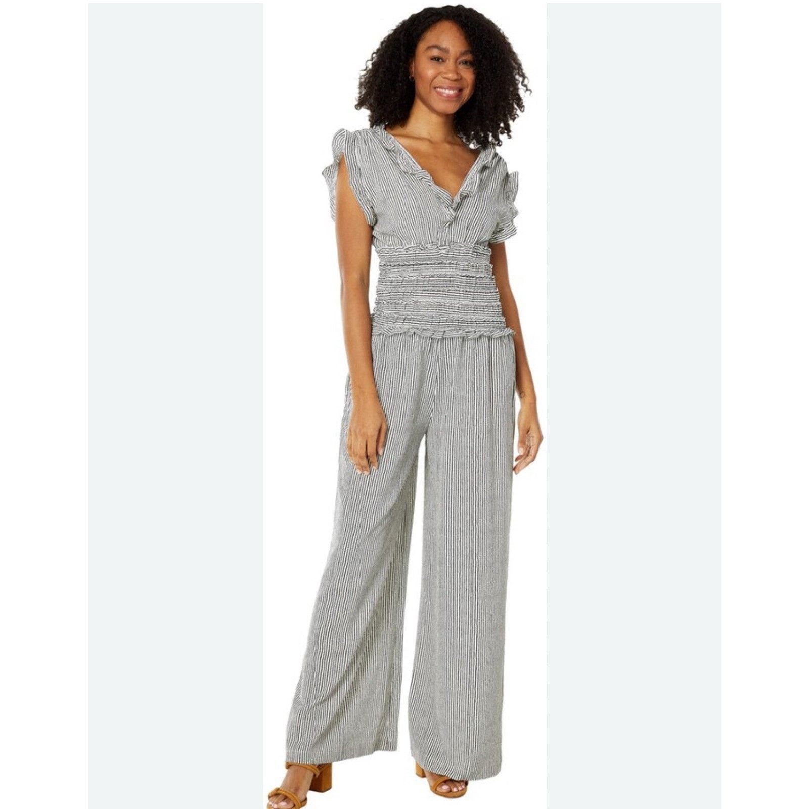 Other Max Studio NWT Smocked Waist Wide Leg Crepe Jumpsuit Black Size 30" / US 8 / IT 44 - 1 Thumbnail