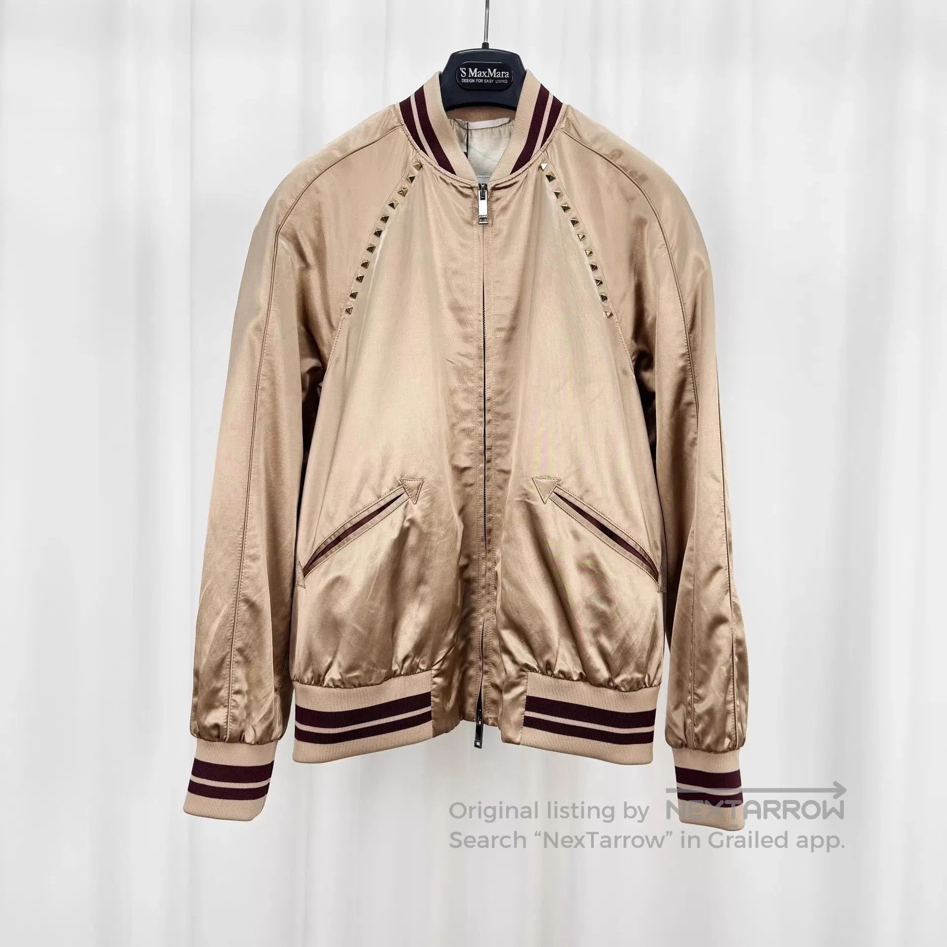 Valentino Beige Studded Bomber Jacket with Ribbed Trim. Size US XS / EU 42 / 0 - 1 Thumbnail