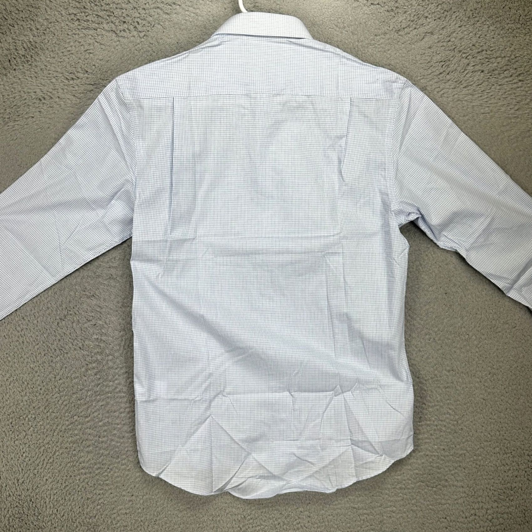 Vintage Esq Dress Shirt Men 15.5-39 Blue White Grid Check Regular Fit Button Up Shirts Mens Regular Fit Silk Cotton Blend N/A Size 42R - 4 Thumbnail