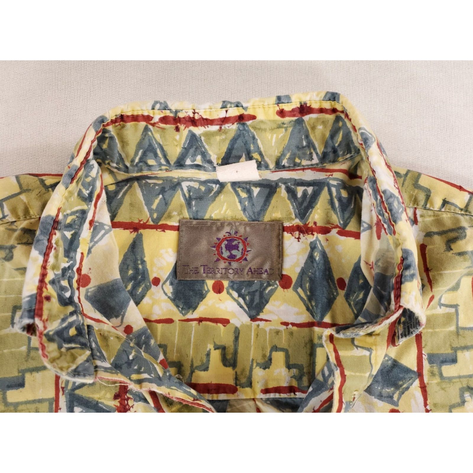 The Territory Ahead VINTAGE Territory Ahead 90s Shirt Batik Batique Yellow Mens XL Button-Up Long Sleeve Size US XL / EU 56 / 4 - 2 Thumbnail