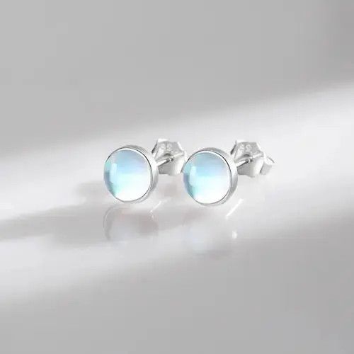 Jewelry 5MM Round Exquisite Moonstone Earring Size ONE SIZE - 1 Thumbnail