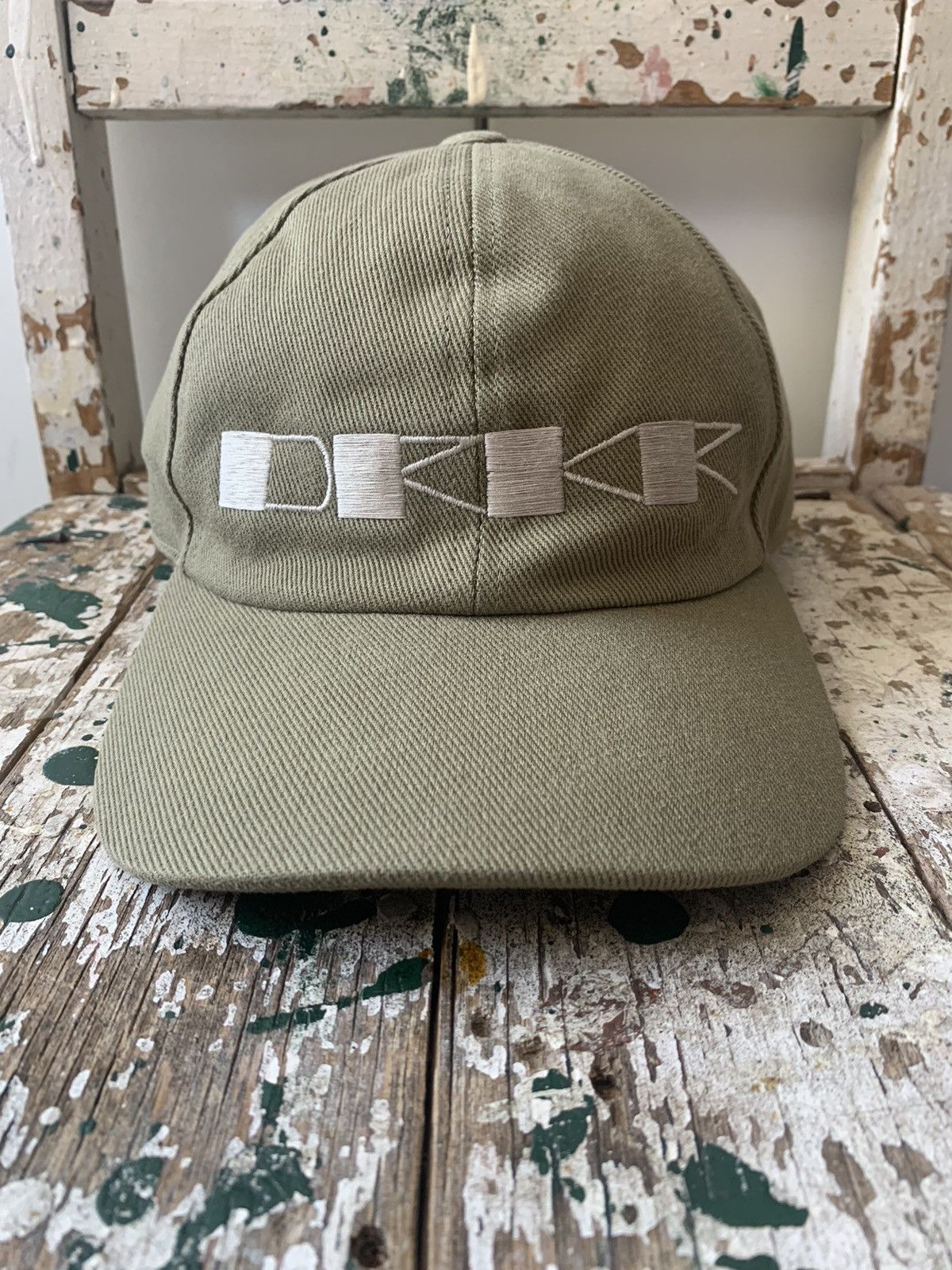 Rick Owens Drkshdw RICK OWENS DRKSHDW DRKR EMBROIDERED GREEN TWILL BASEBALL CAP Size 38 - 1 Thumbnail