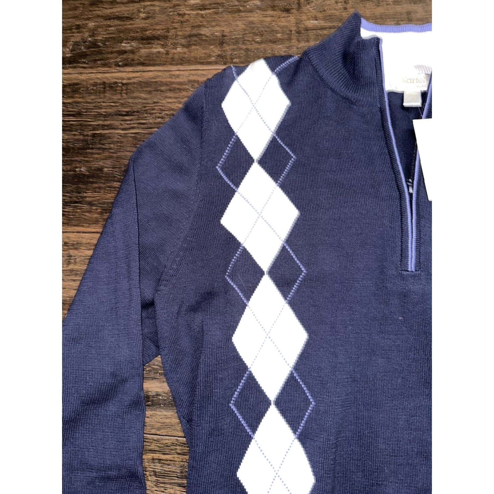 Vintage KARTEL Vintage Half Zip Pullover Sweater Blue Womens XL Agyle Size XL / US 12-14 / IT 48-50 - 4 Thumbnail