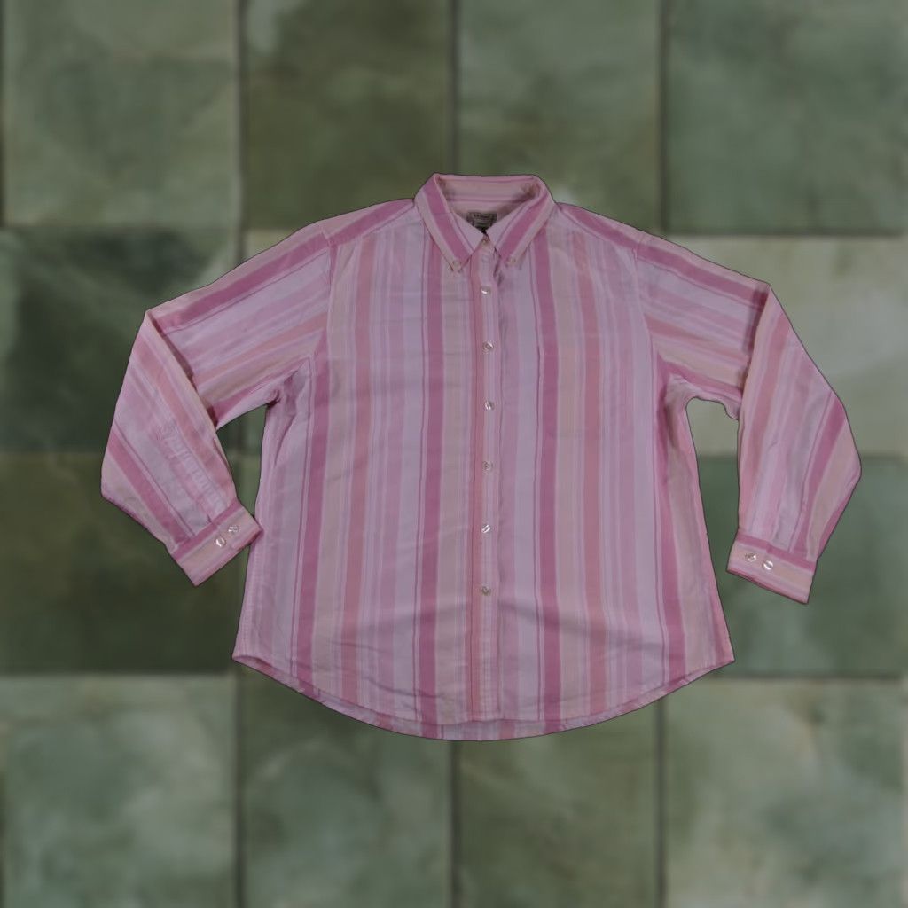 Vintage L.L. Bean Button-Up Shirt Women Large Pink Striped Casual Long Sleeve Collared Bas e Layer Beach Classic 80s 90s Outdoor Workwear Size L / US 10 / IT 46 - 1 Thumbnail