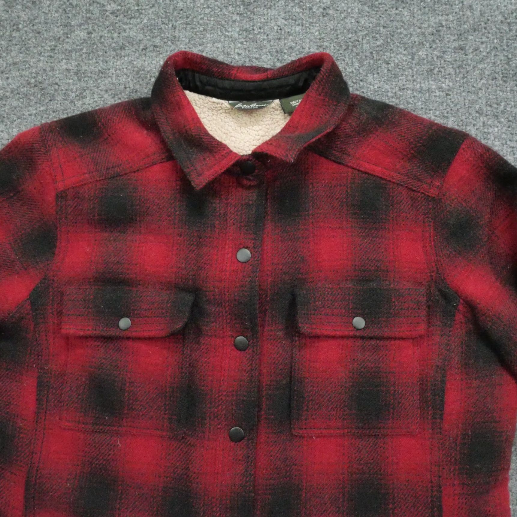 Eddie Bauer VINTAGE Eddie Bauer Jacket Womens Small Red Black Buffalo Plaid Sherpa Wool Shacket Size S / US 4 / IT 40 - 4 Thumbnail