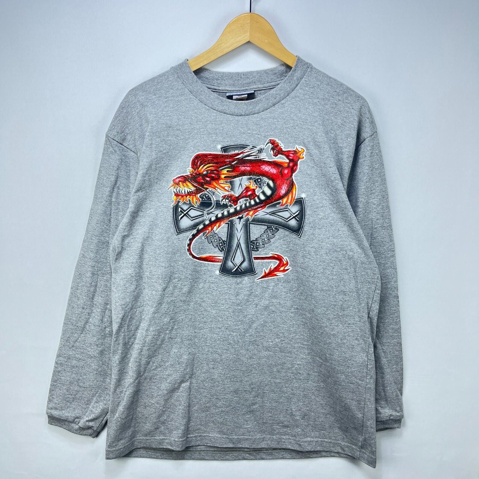 Vintage Vintage Y2K Dragon Cross Flames Shirt Large Skater JNCO Size US L / EU 52-54 / 3 - 1 Thumbnail