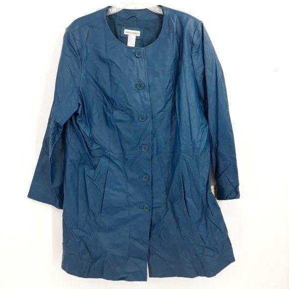 Vintage Vtg 80s Genuine Leather Trench Coat Sz 18 Turquoise Teal Col Size XXL / US 16-18 / IT 52-54 - 1 Thumbnail
