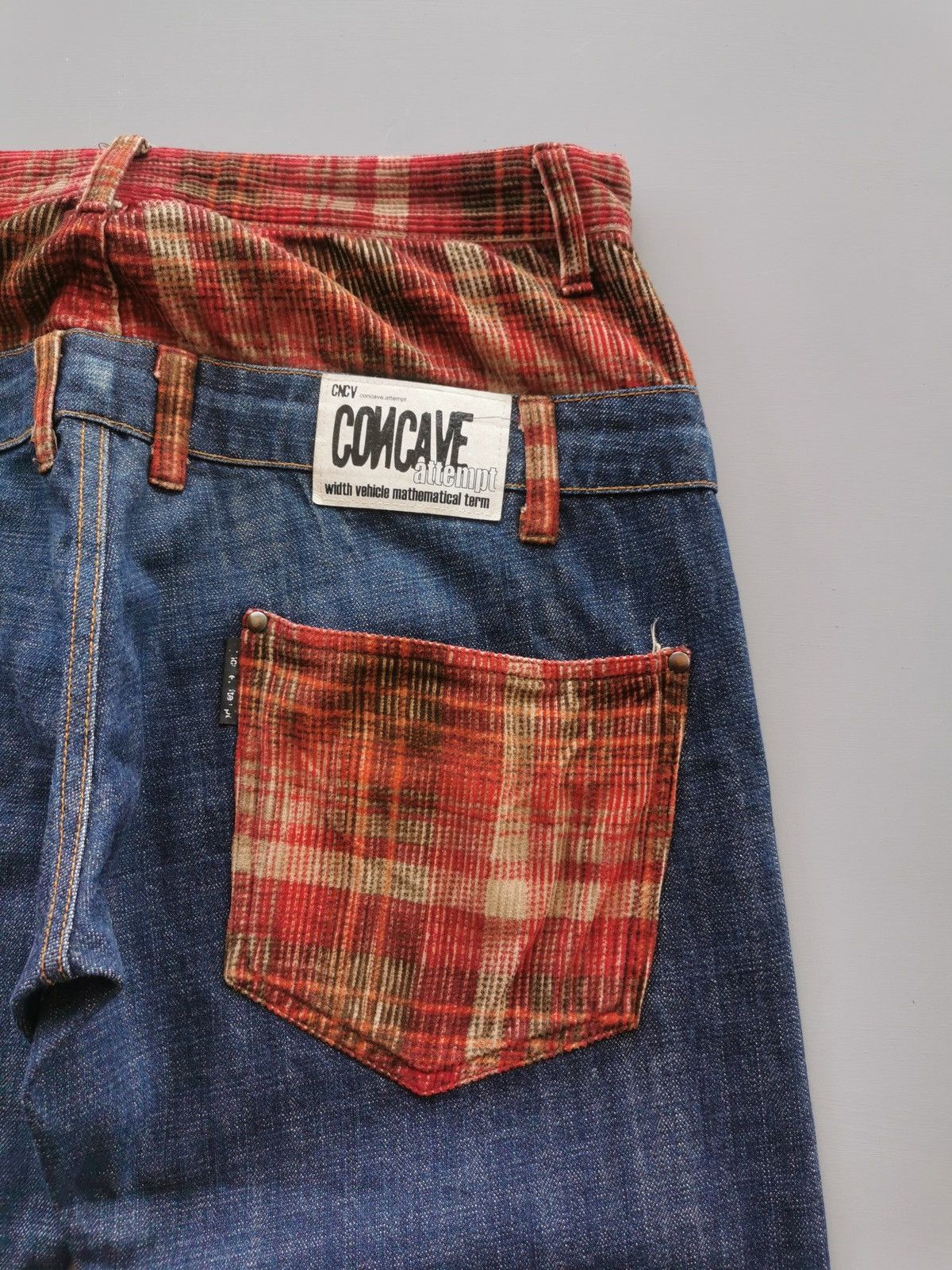 14th Addiction Concave Attempt Double Back Waist Tartan Denim Jeans Size US 33 - 4 Thumbnail