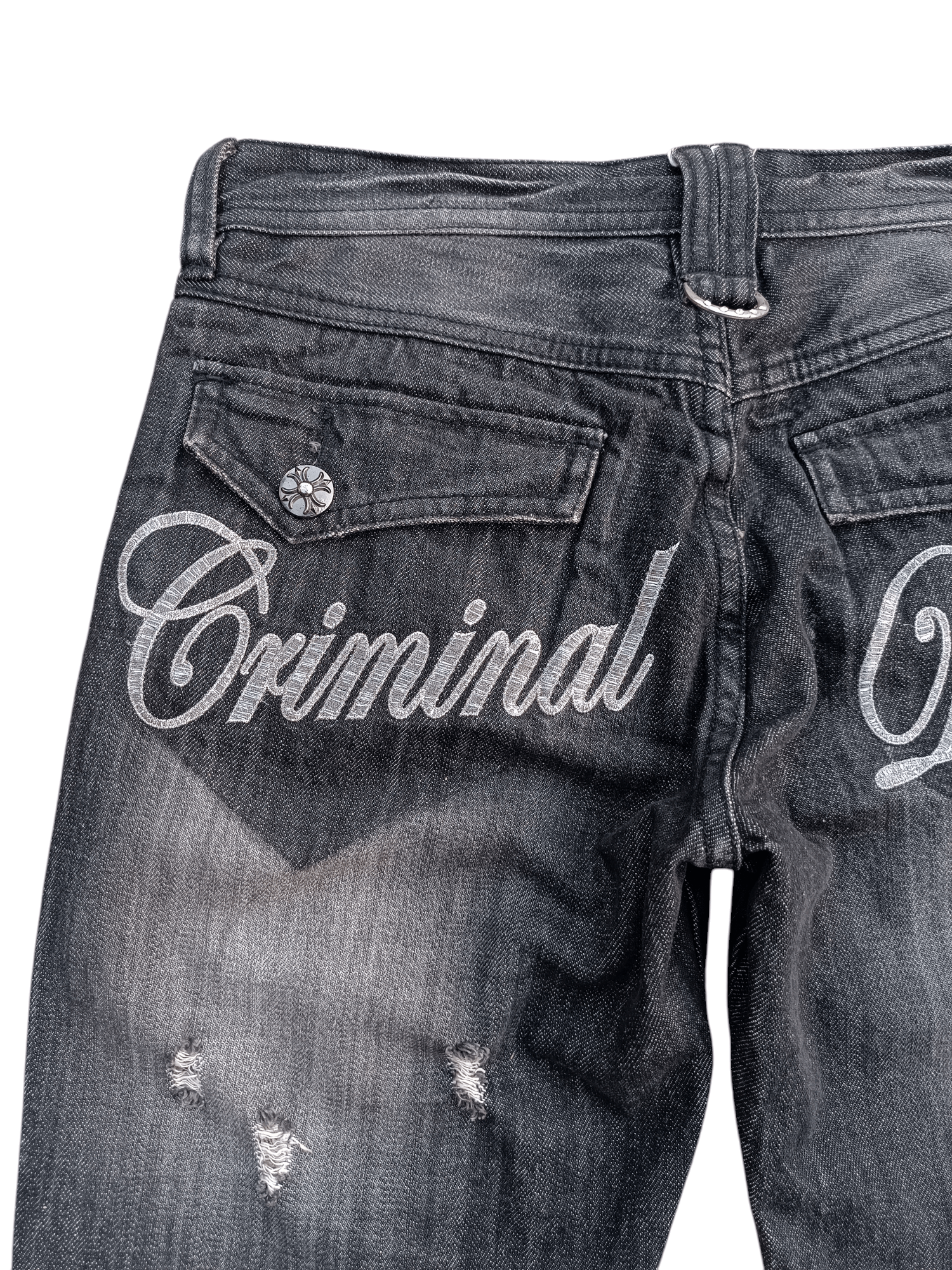 Japanese Brand RARE💥JAPANESE BRAND DENIM FLARE DISTRESED EMBROIDERY JEANS Size US 29 - 19 Thumbnail