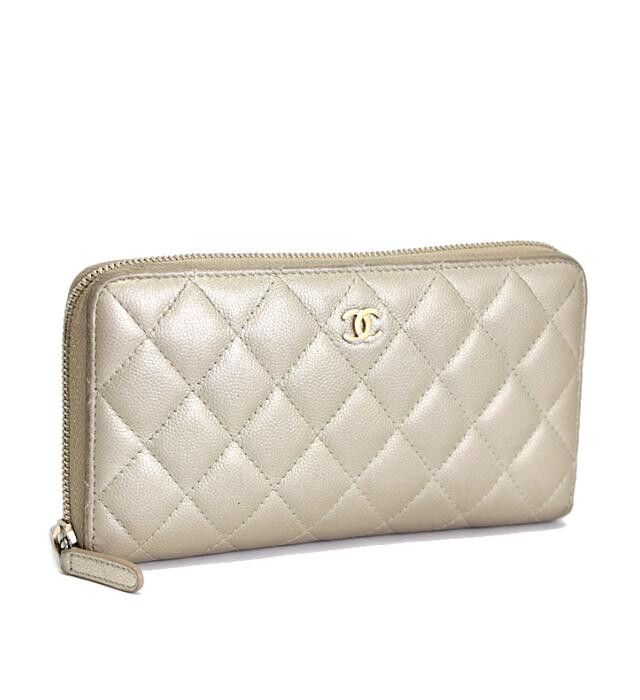 Chanel Gusset Zip Around Wallet Quilted Caviar Gold-tone Large