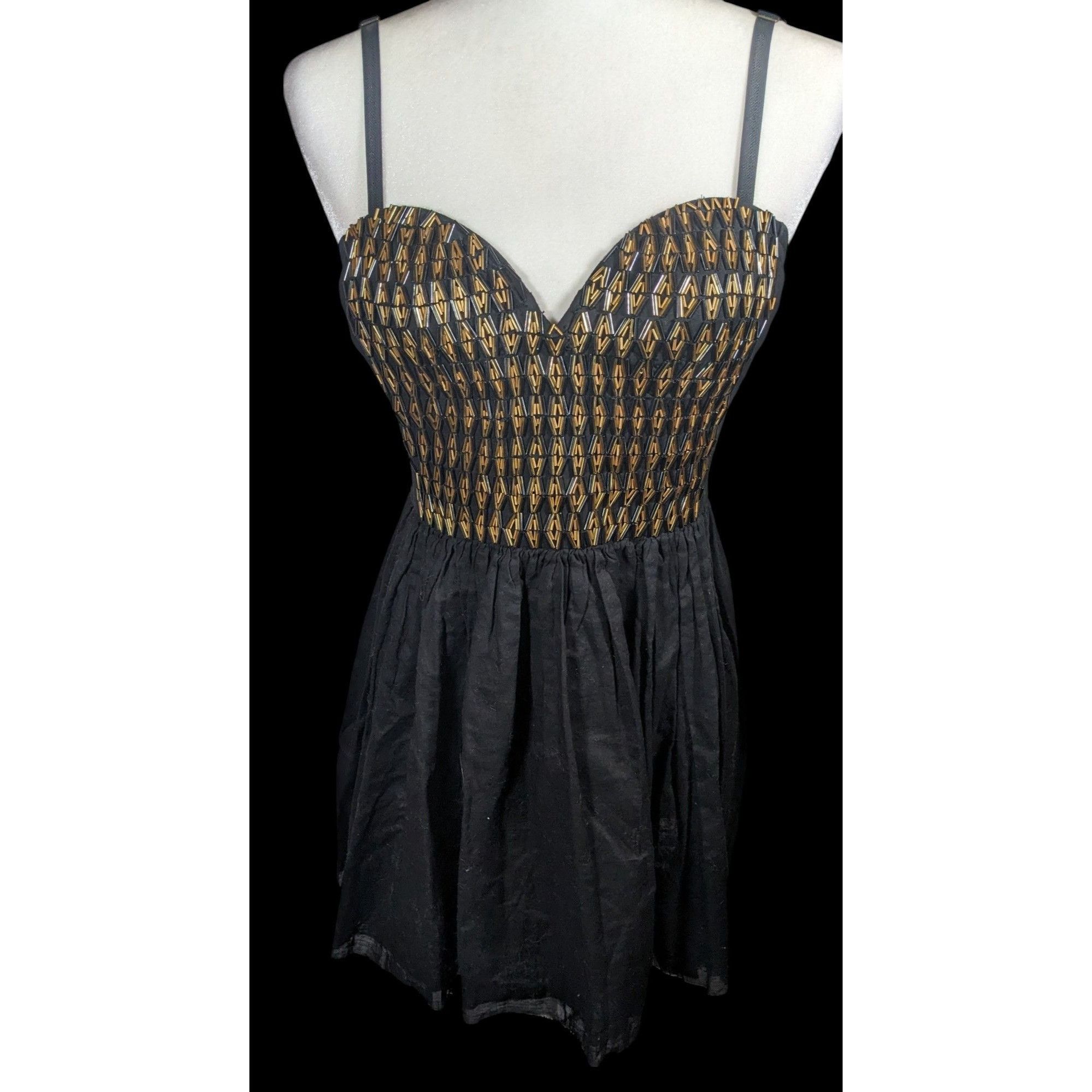 Free People One Teaspoon by Free People Black And Gold Beaded Mini Dress |  Grailed