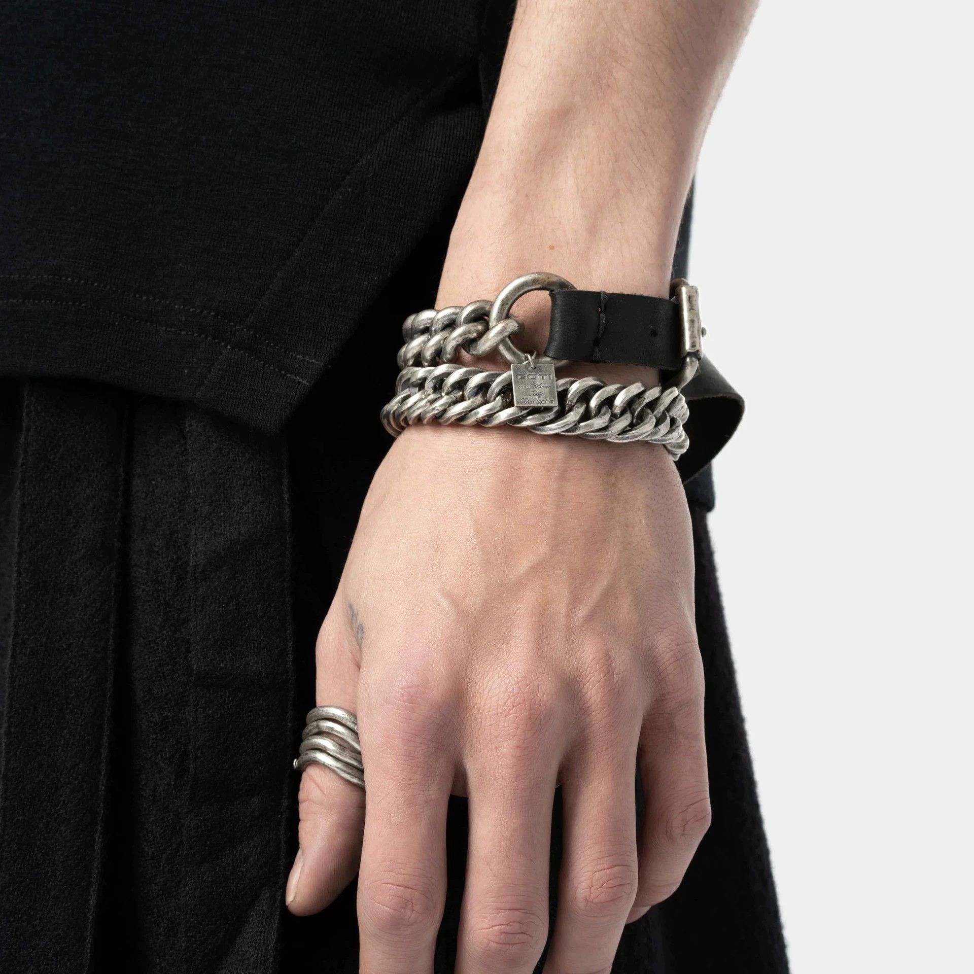 Goti GOTI Heavy Worn Horsehide Chain Mixed Bracelet One Size Size ONE SIZE - 6 Thumbnail