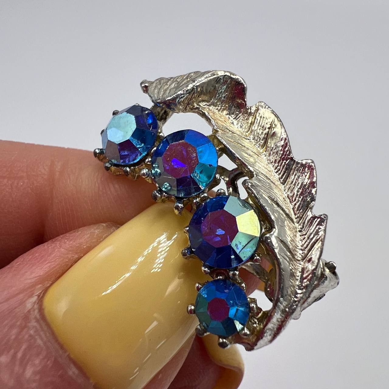 Vintage Vintage Clip On Earrings | Blue Aurora Borealis Rhinestones Size ONE SIZE - 3 Thumbnail