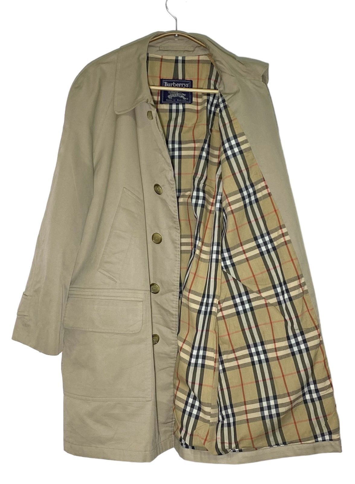 Burberry Vintage BURBERRYs' Nova Check Trench Classic Made ENGLAND Size US L / EU 52-54 / 3 - 1 Thumbnail