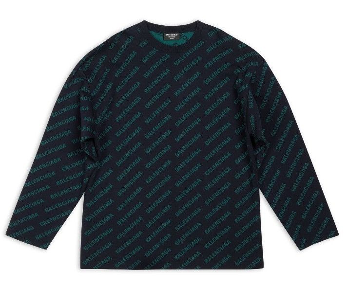 image of Balenciaga O1Mt1Gz0524 Mini Allover Logo Sweaters In Green, Men's (Size Small)