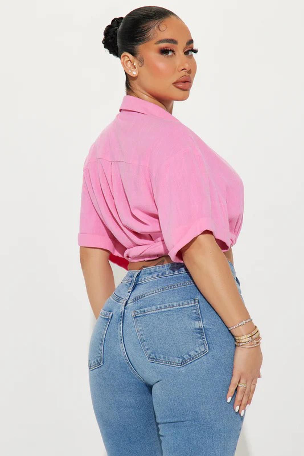 Fashion Nova Riley Linen Blouse Top - Pink Size XL / US 12-14 / IT 48-50 - 3 Thumbnail