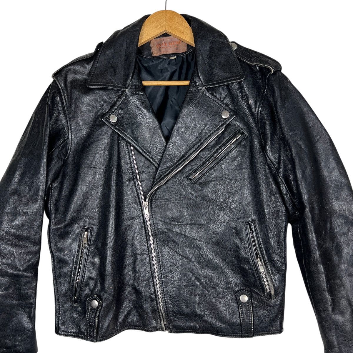 Genuine Leather Vintage excellent Double Colar Moto Leather jacket Size US M / EU 48-50 / 2 - 5 Thumbnail