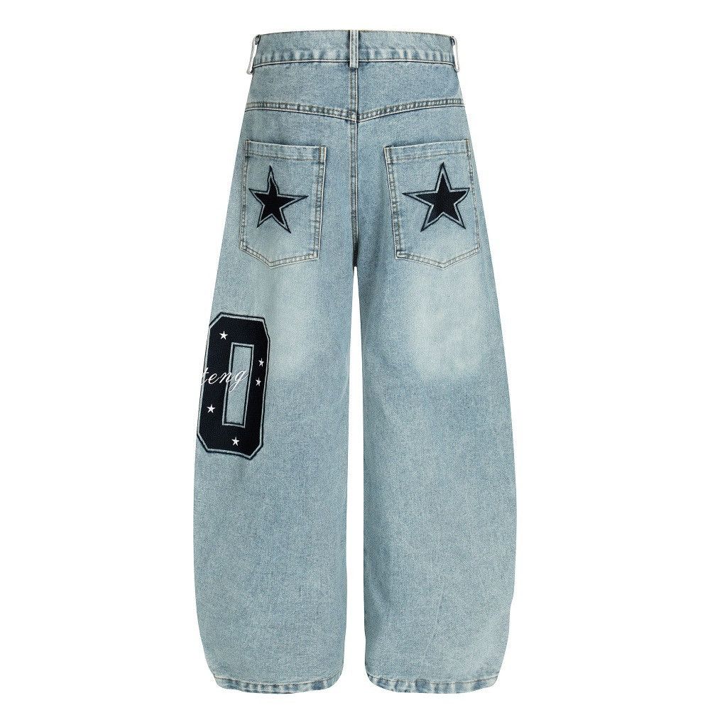 Vintage American star embroidered pocket denim curved jeans Size US 32 / EU 48 - 1 Thumbnail