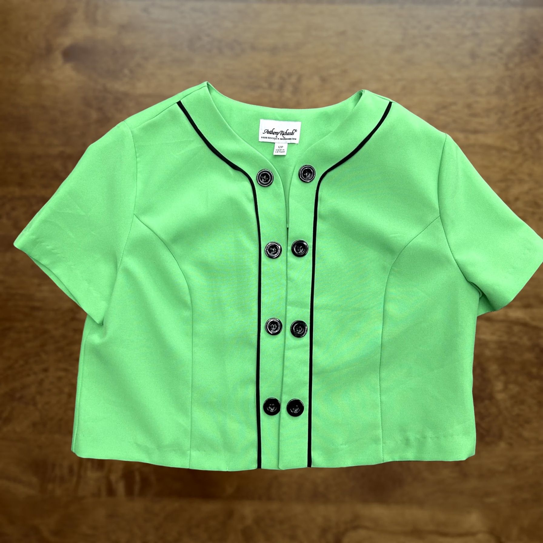 Vintage VINTAGE Anthony Richards Blouse Shirt Womens 12P Green Button Front Short Sleeve Top Size XL / US 12-14 / IT 48-50 - 1 Thumbnail