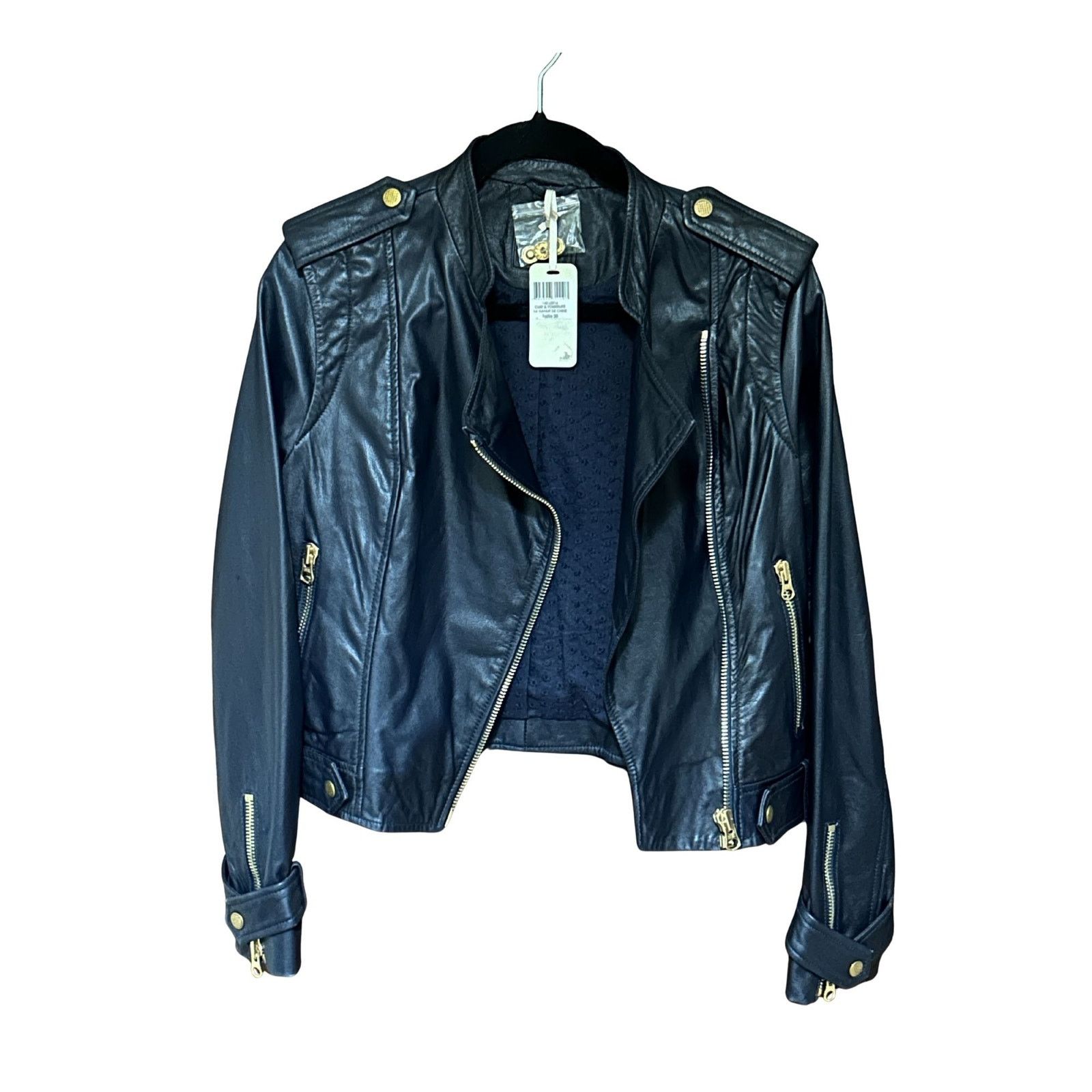 Other Kookai Paris Genuine Leather Biker Jacket Navy New With Tags Size M / US 6-8 / IT 42-44 - 9 Thumbnail