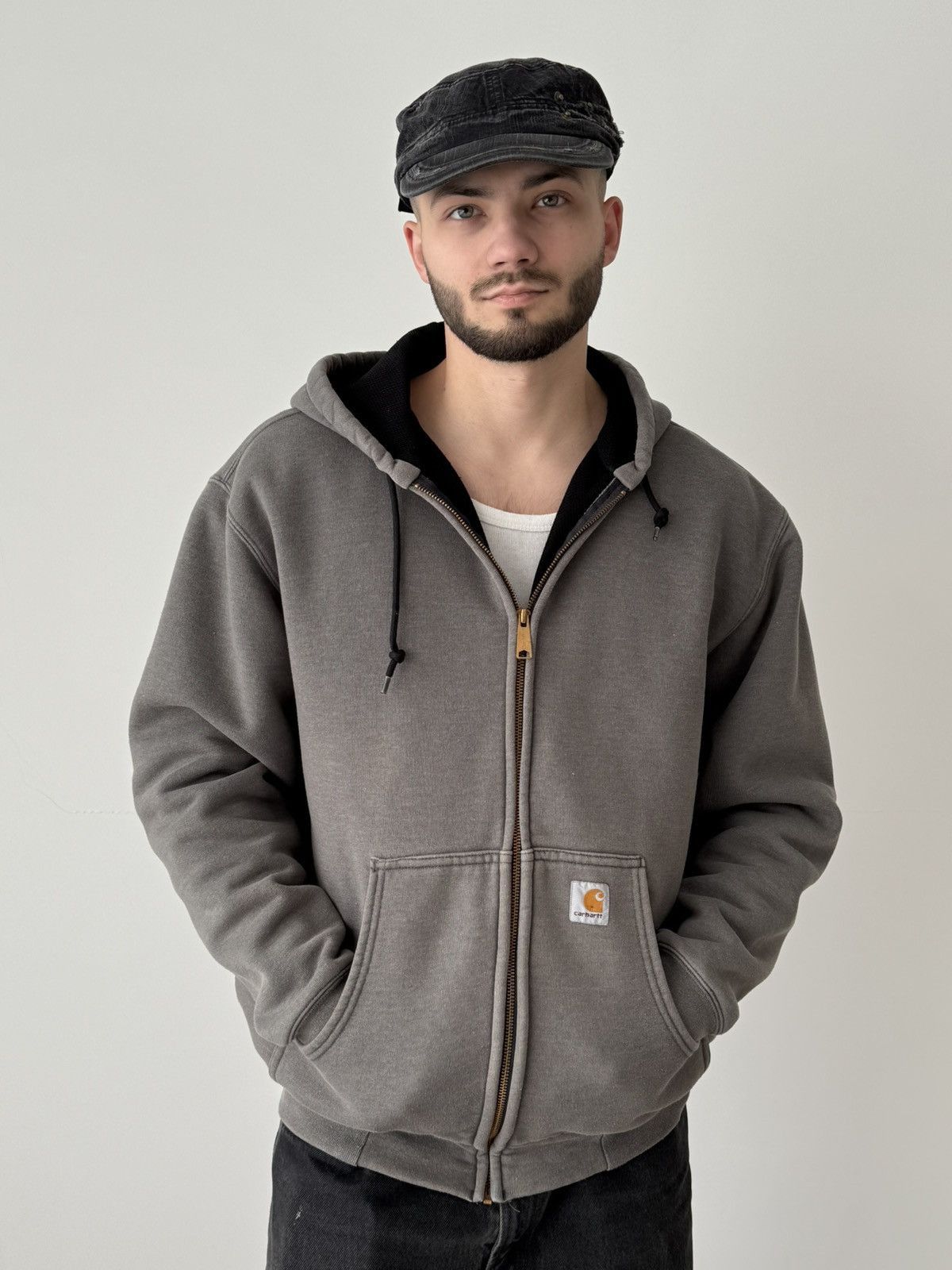 Carhartt × Vintage Vintage 00s Carhartt Thermal Lined Grey Zip Hoodie Size US L / EU 52-54 / 3 - 1 Thumbnail