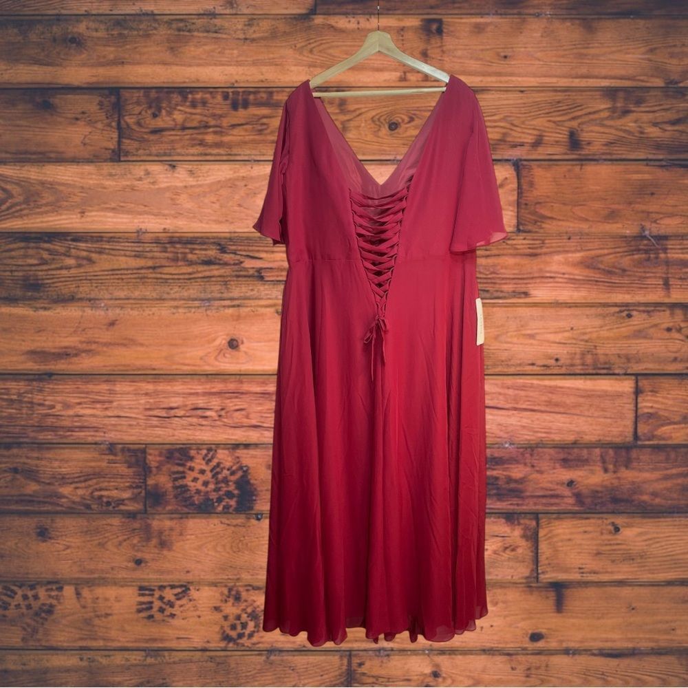 Other Lavetir A-Line V-Neck Half Sleeves Split Side Chiffon Mulber Size 4XL / US 24-26 - 4 Thumbnail