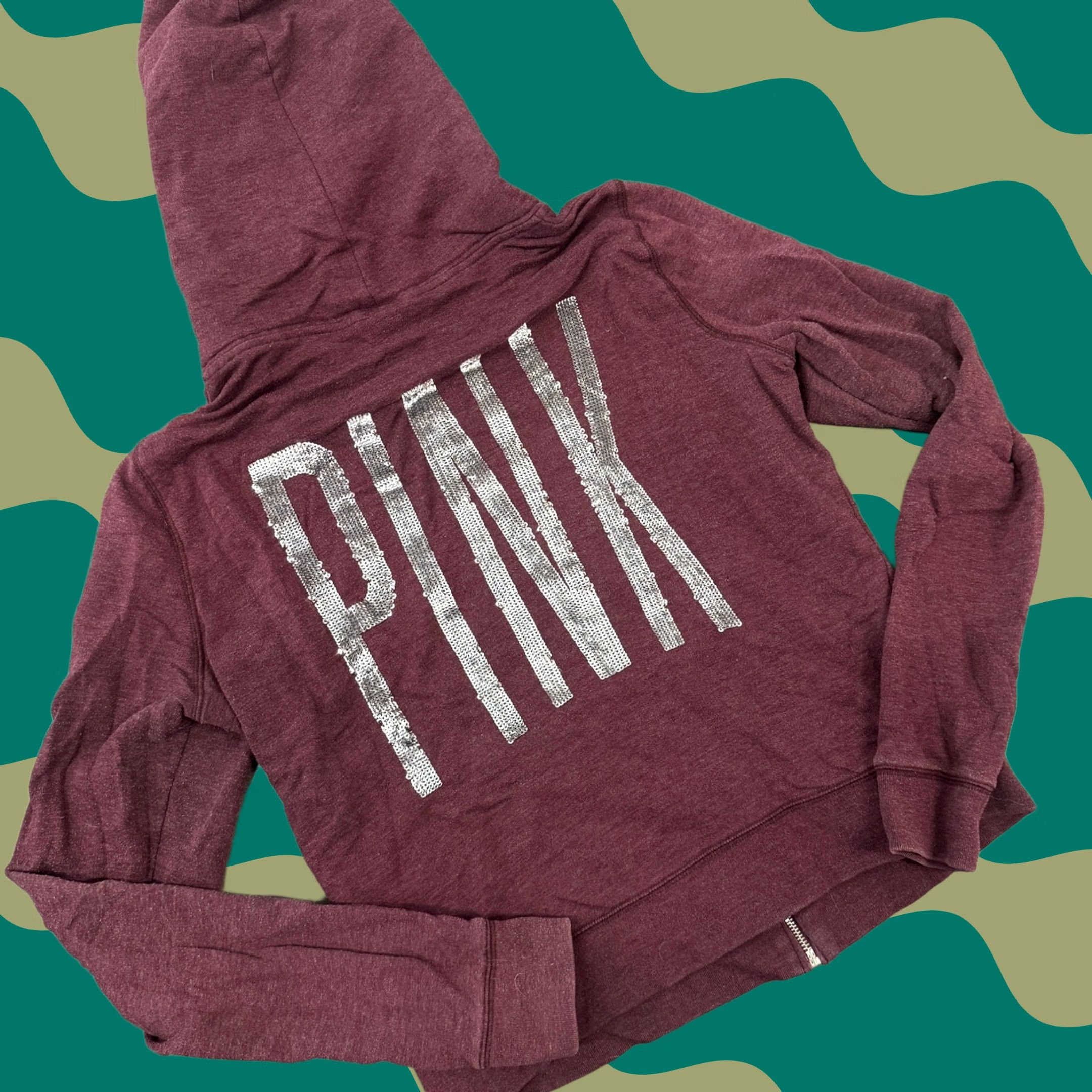 Victoria's Secret VINTAGE Victoria's Secret PINK Sequin Maroon Full Zip Hoodie Sweatshirt L Womens Size L / US 10 / IT 46 - 1 Thumbnail